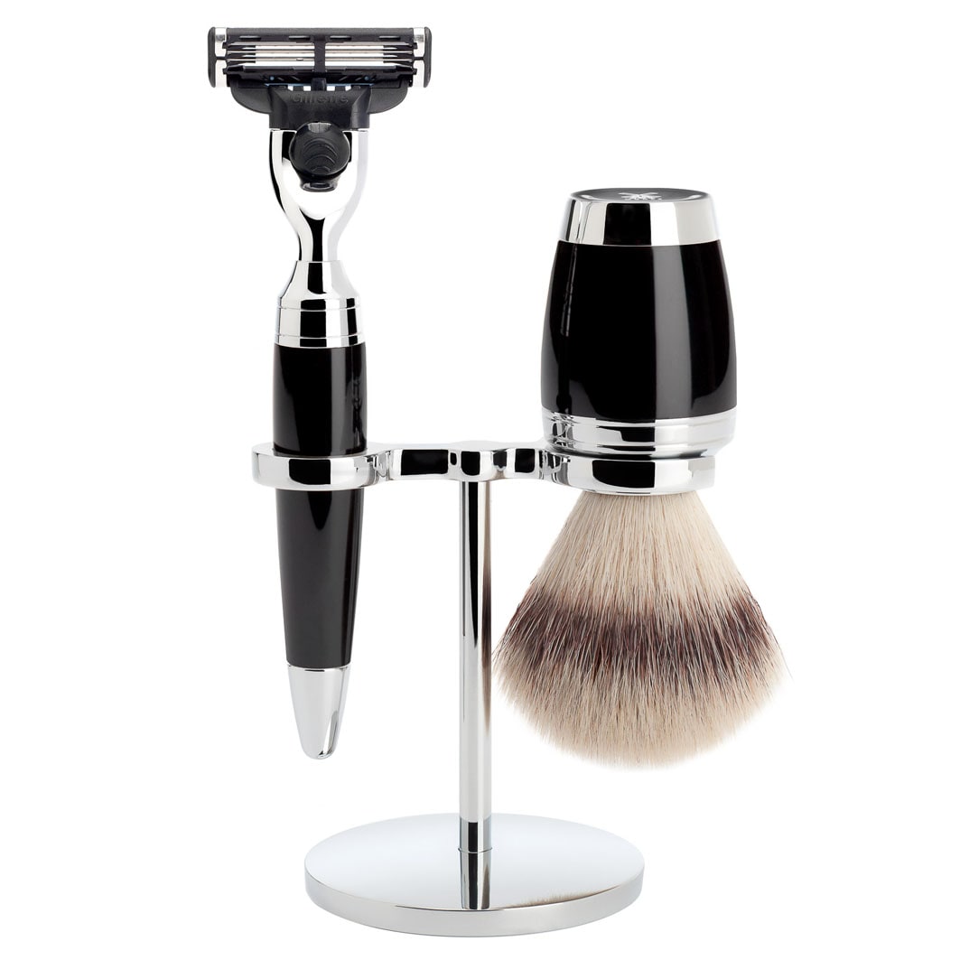 Muhle STYLO 3-piece shaving set, Silvertip Fibre®, with Gillette® Mach3®, 