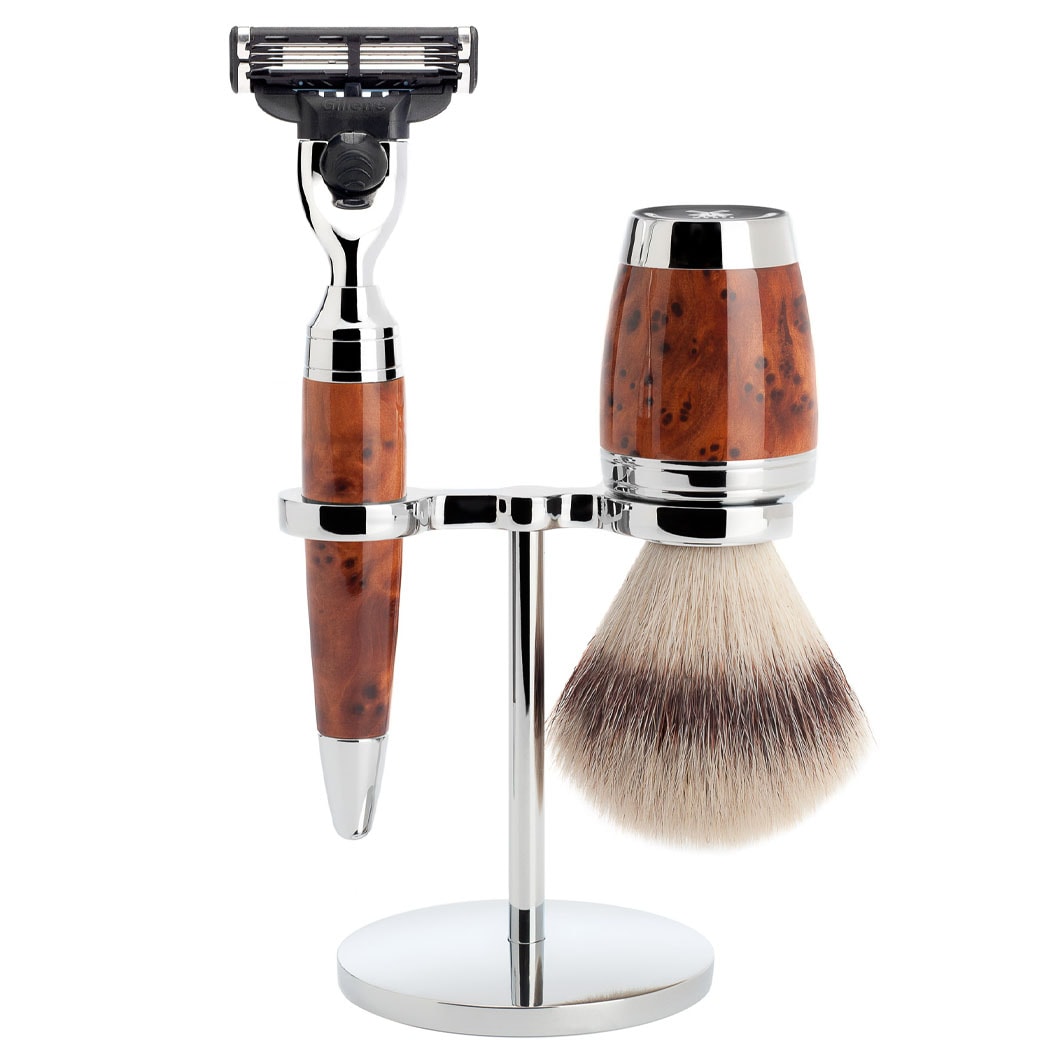 Muhle STYLO 3-piece shaving set, Silvertip Fibre®, with Gillette® Mach3®, 