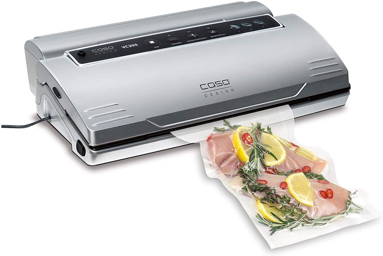 CASO VC200 vacuum sealer - vacuum sealer, food stays fresh up to 8x longer, double weld seam, incl. Foil box and cutter, incl. 2 professional foil rolls & hose for vacuum container
