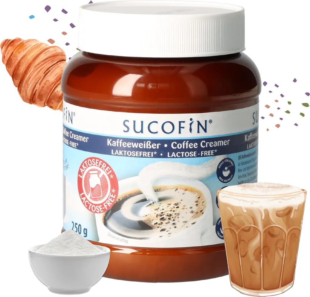 SUCOFIN Kaffeeweißer Laktosefrei 250g löslich, ideal für Kaffee/Tea, lange haltbar, weniger Fett für cremiges Genuss