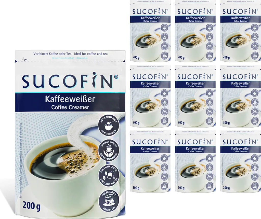 SUCOFIN Kaffeeweißer Pulver 10 x 200g leicht löslich, ideal für Kaffee/Tea, reicht für 800 Tassen, lange haltbar, perfekter Ersatz zu Milchpulver