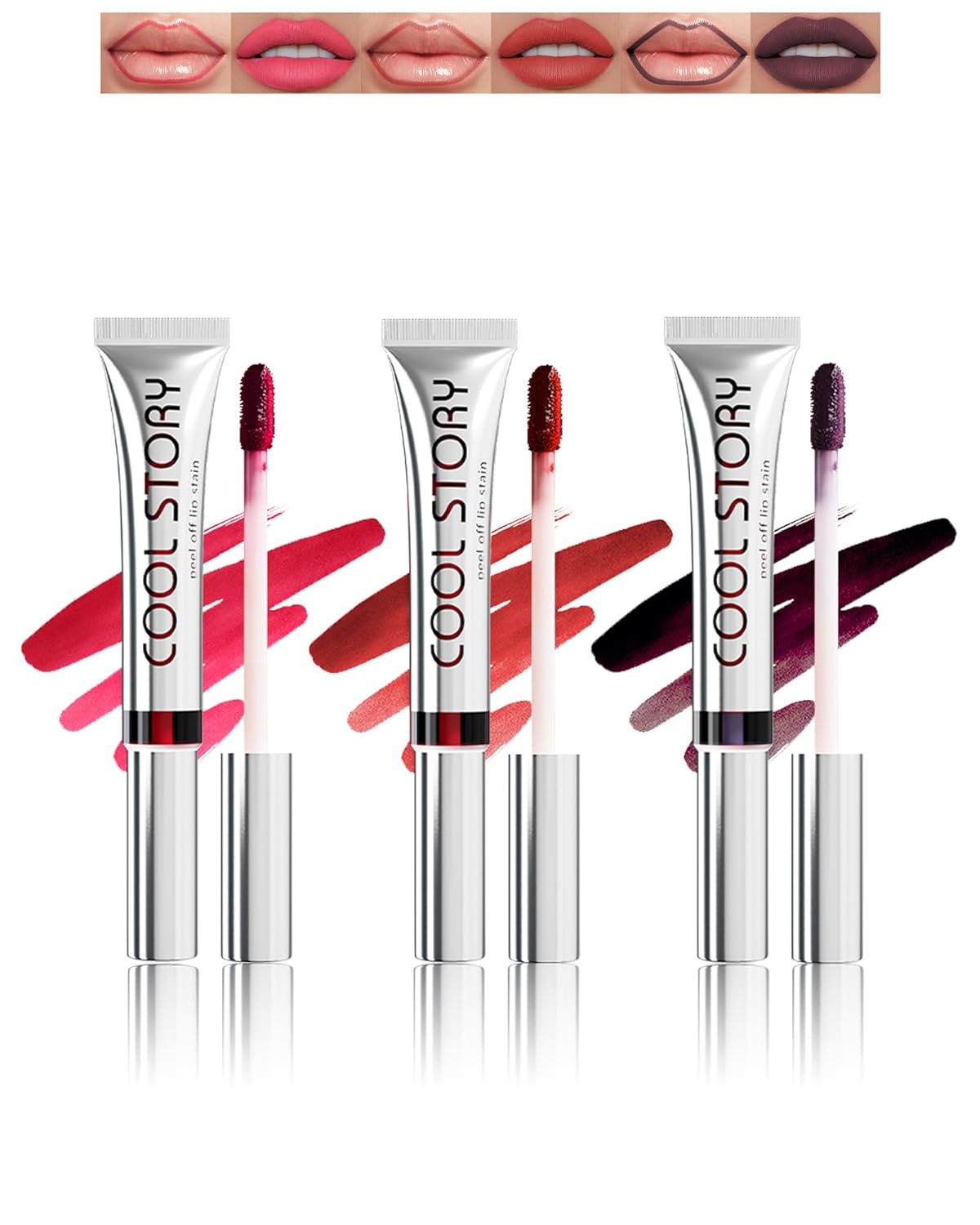 Lip Tint Stain Peel Off Set of 3 Colors, Matte Nude Lip Gloss, Durable Waterproof Magic Tattoo, Removable Liquid Lipstick, Non-Stick Lips, Peel Off Lip Liner for Women, Lip Make-Up, 110 + 115 + 140