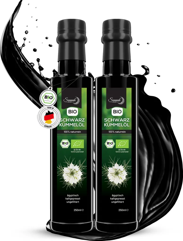 Sunnah Shop®Schwarzkümmelöl 250ml (2er Pack) aus biologischem Anbau |Black seed oil | schwarzkümmelöl ungefiltert und kaltgepresst