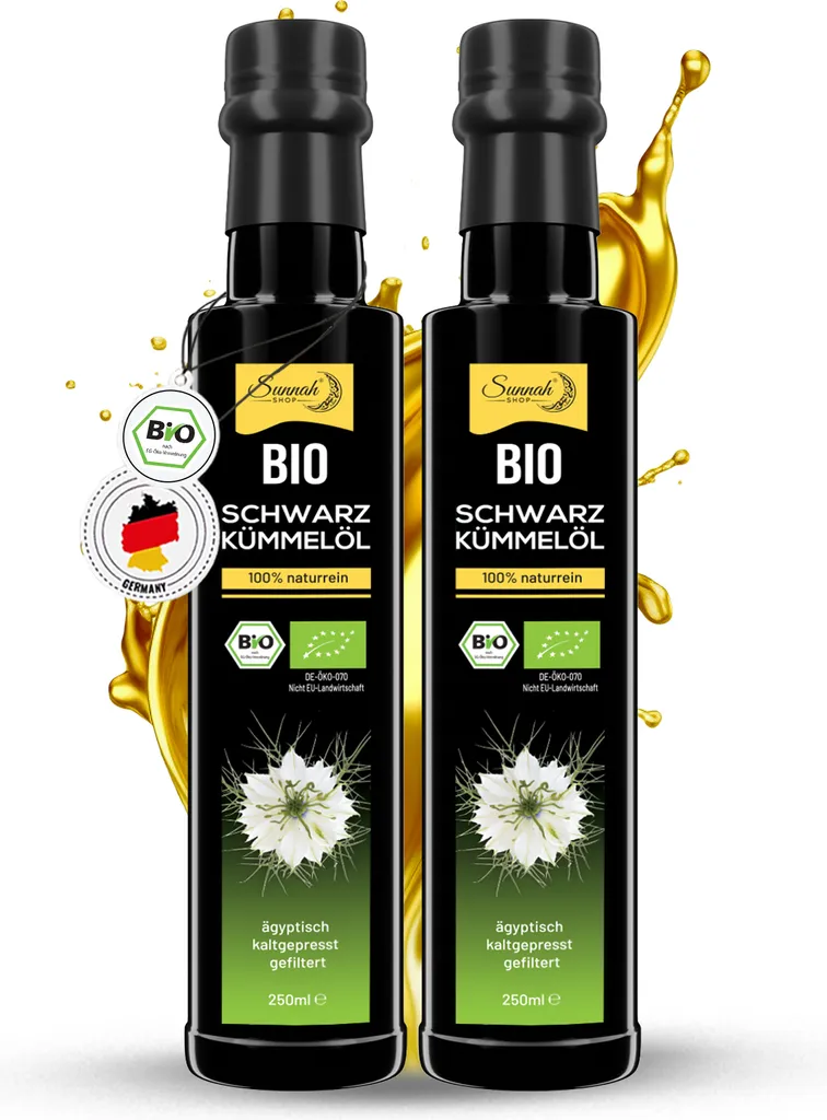 Sunnah Shop®Schwarzkümmelöl gefiltert kaltgepresst 250ml (2er Pack) - Black Seed Oil Organic - 100% rein aus ägyptischen Nigella Sativa
