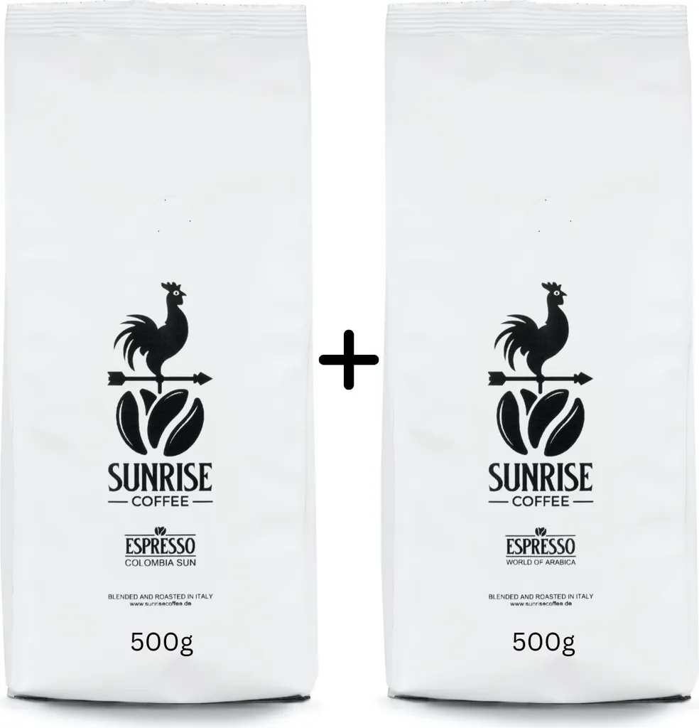 SUNRISE COFFEE Espresso beans 500kg [Colombia Sun] and 500g [World of Arabica] whole beans medium roasted Ideal for fully automatic and portafilter machines