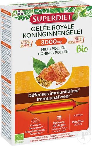 Superdiet Immune Defense Royal Jelly 3000mg Organic Unidoses 20x15ml