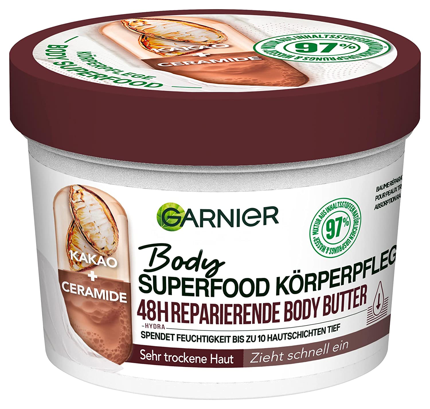 Garnier Body Superfood Body Care 48h Repairing Body Butter with Cocoa Butter and Ceramides, 380 ml