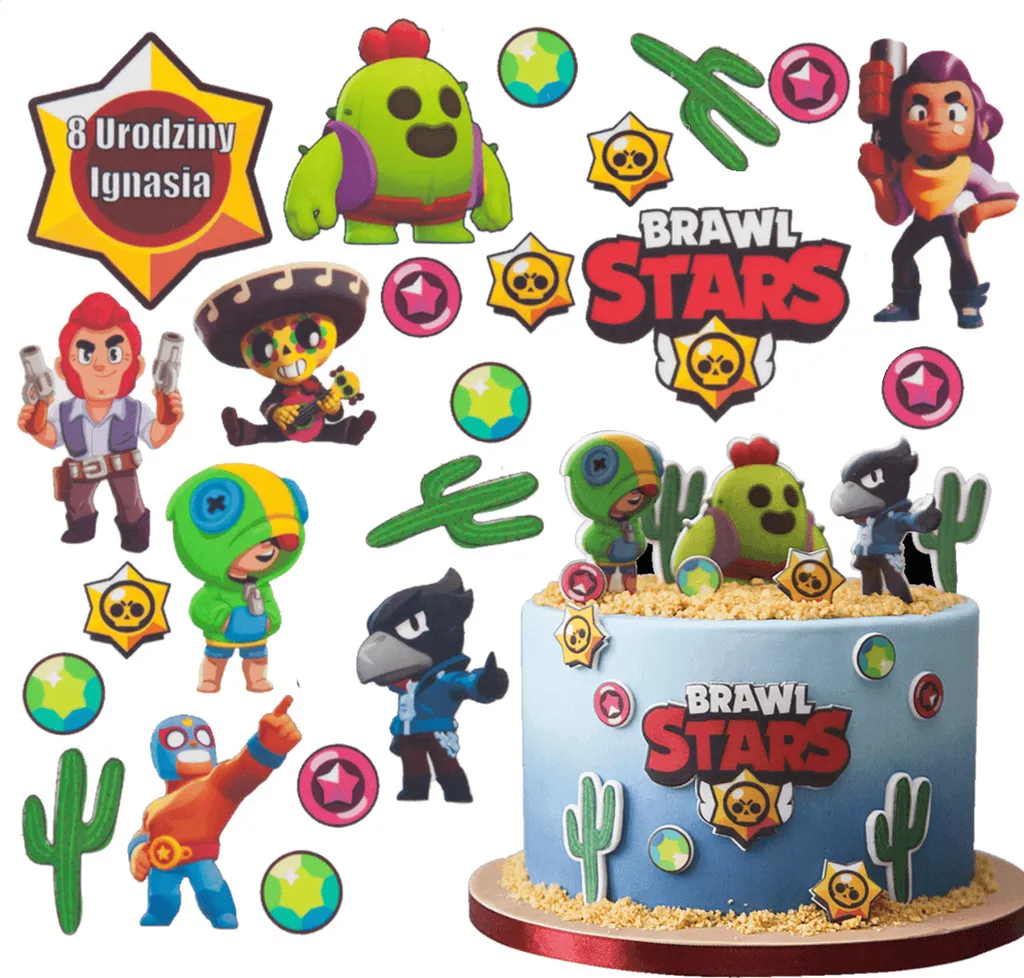 Sweetfanaberia | Tortendekoration BRAWL STARS 23 El - 3D Figuren - inkl. GRATIS Schild