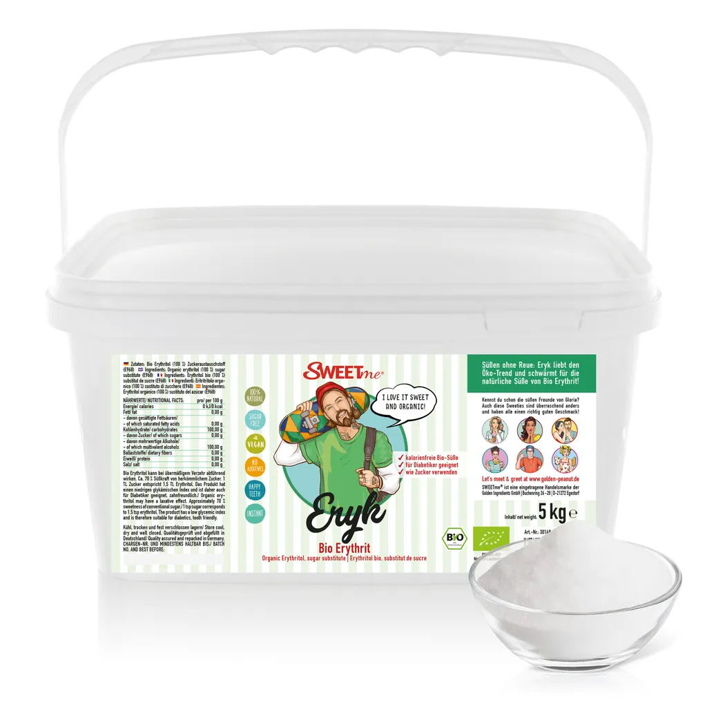 SWEETme® Bio Erythritol 5 kg – Erythrit, Eryk Zuckerersatz, kalorienarmes Süßungsmittel, Bio  DE-ÖKO-003