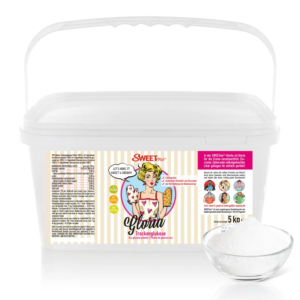 SWEETme® Glukose Pulver 5 kg - Gloria Trockenglukose, Glucose, Likörzucker, e Lebensmittelqualität ideal für Eisherstellung, ohne Zusätze