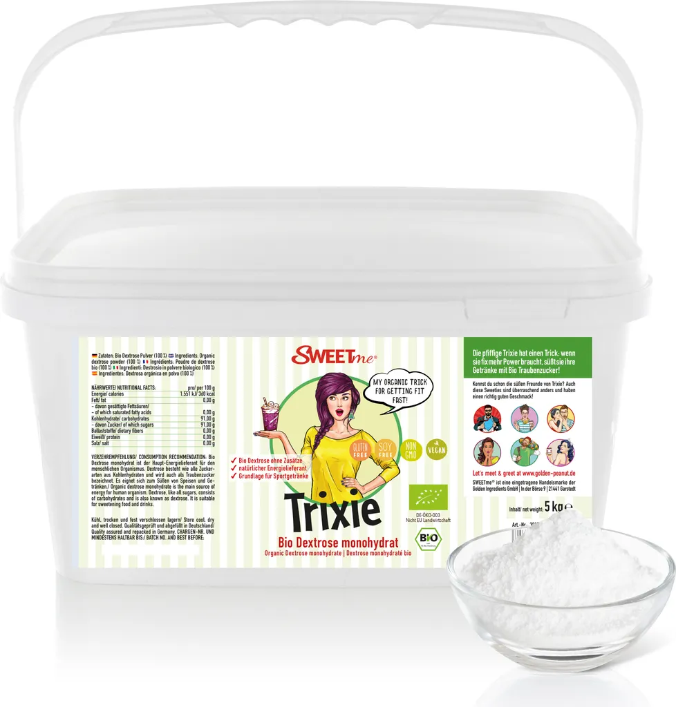 SWEETme® Trixie Bio Dextrose 5 kg Traubenzucker monohydrat Pulver schnelle Energie vegan
