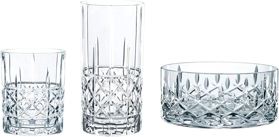 Spiegelau & Nachtmann, Noblesse 0096060-0 Set of 12 bar glasses, 6 Whiskey and Londrink Glasses, Crystal Glass, 445/345 ml, Highland, 100719 & 2-Piece Bowl Set, Crystal Glass, Diameter 11 cm, noblesse