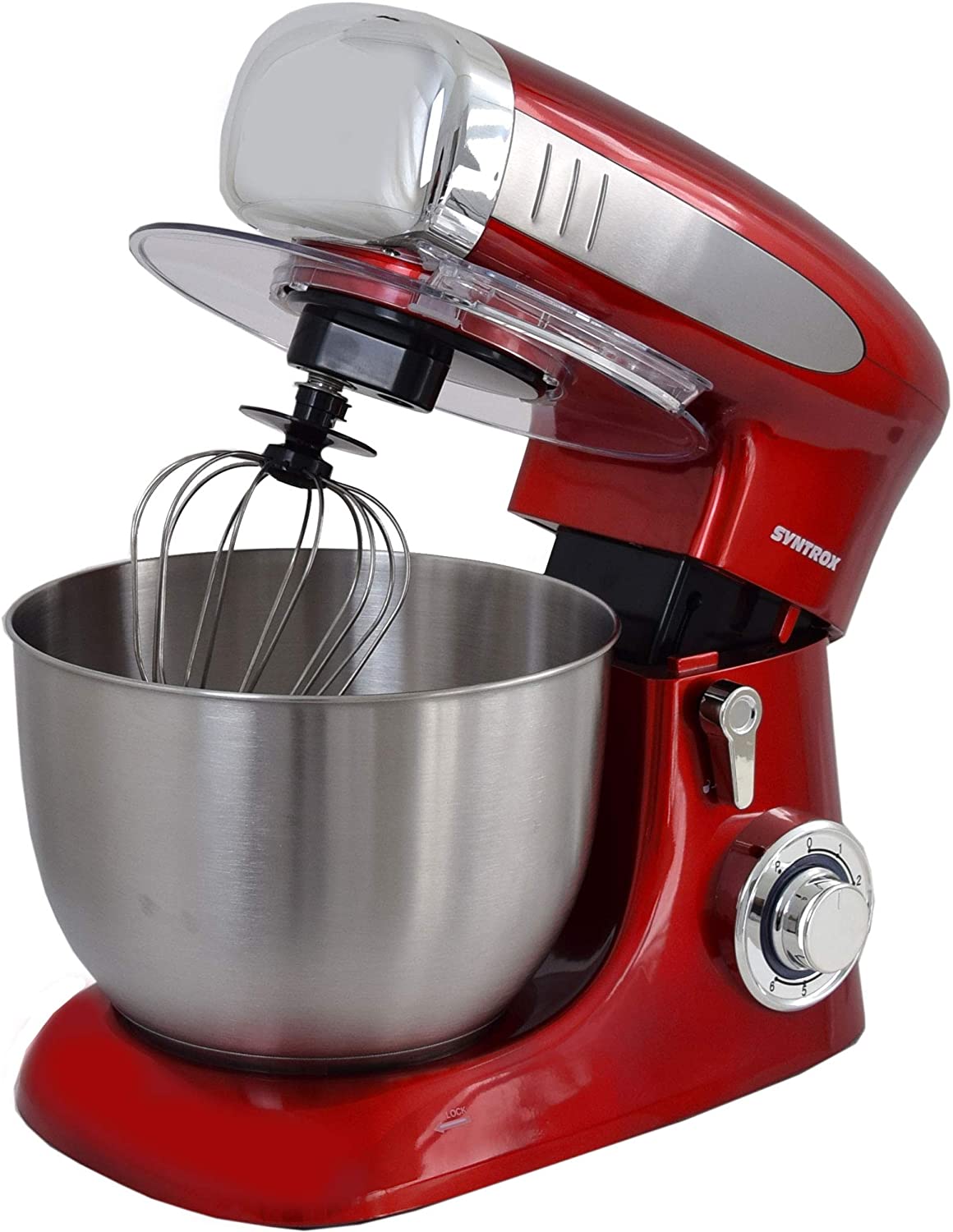 Syntrox Germany KM-1300W Red Food Processor Kneading Machine Mixer, Stainless Steel Container, 6.5 Litres, Red