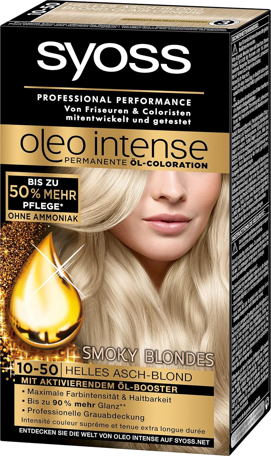 Syoss Oleo Intense Colouration 10-50 Light Ash Blonde Smoky Blonde Pack of 3 x 115 ml