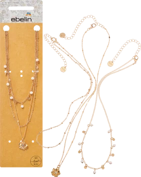 ebelin necklaces flower & pearls, gold look, 3 pcs