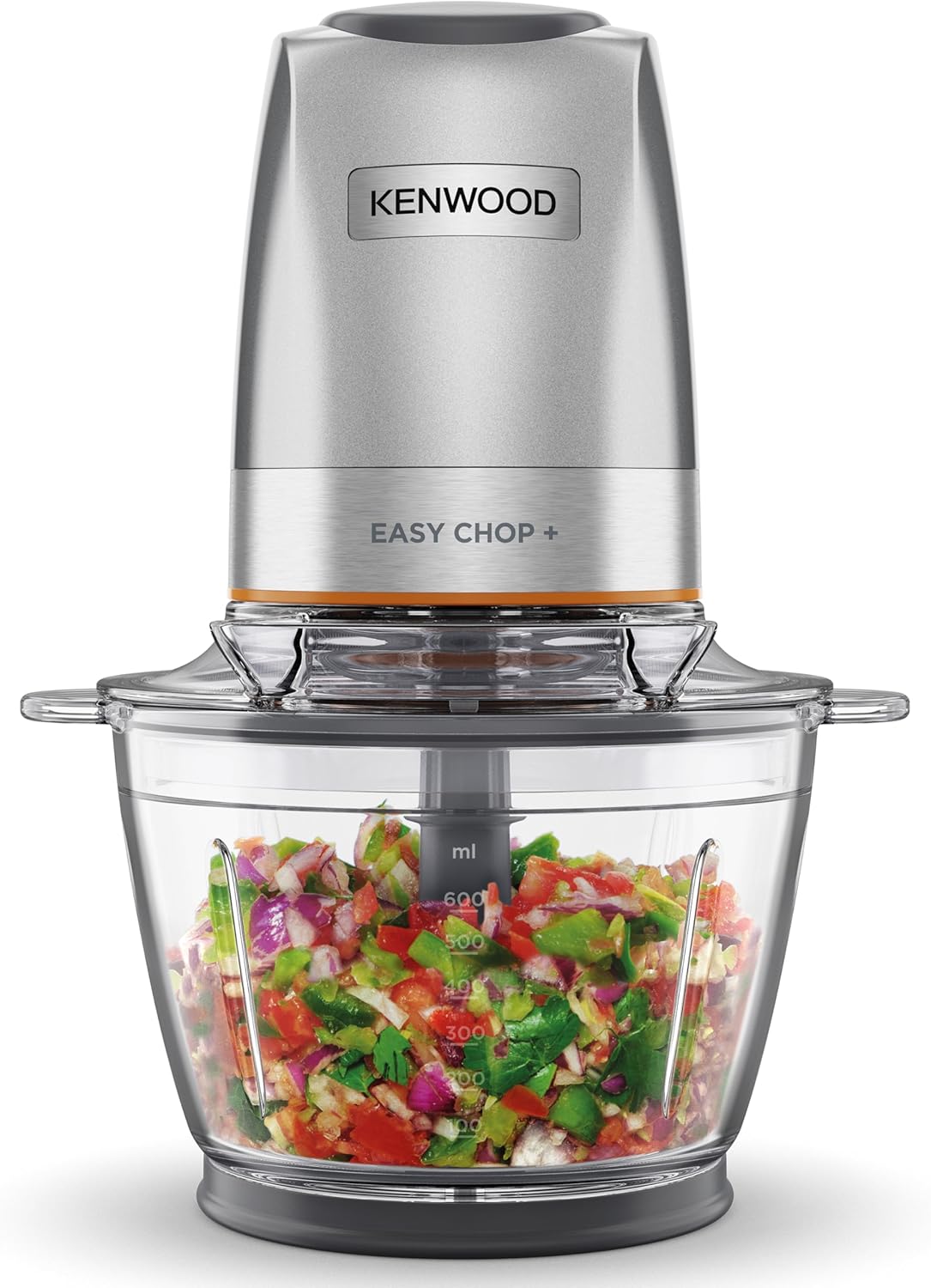 Kenwood EasyChop+ CHP62.400 SI Electric Chopper with Quadruple Blades Made of Stainless Steel, One Touch Operation, Ice Crusher, 0.6 L Working Container, Dishwasher Safe, 500 W, Black