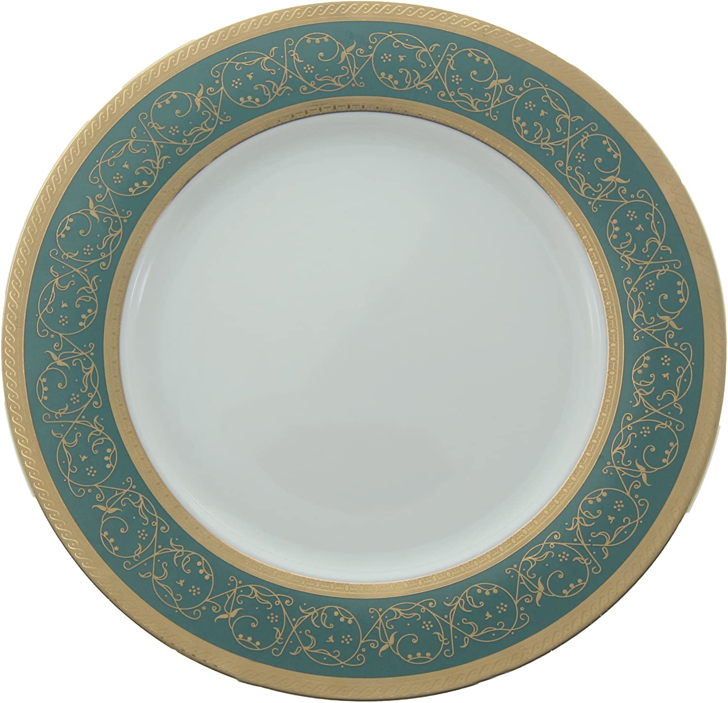 Bohemia Saphyr Greca Flat Plate, Porcelain, Green, 26 x 26 x 3 cm