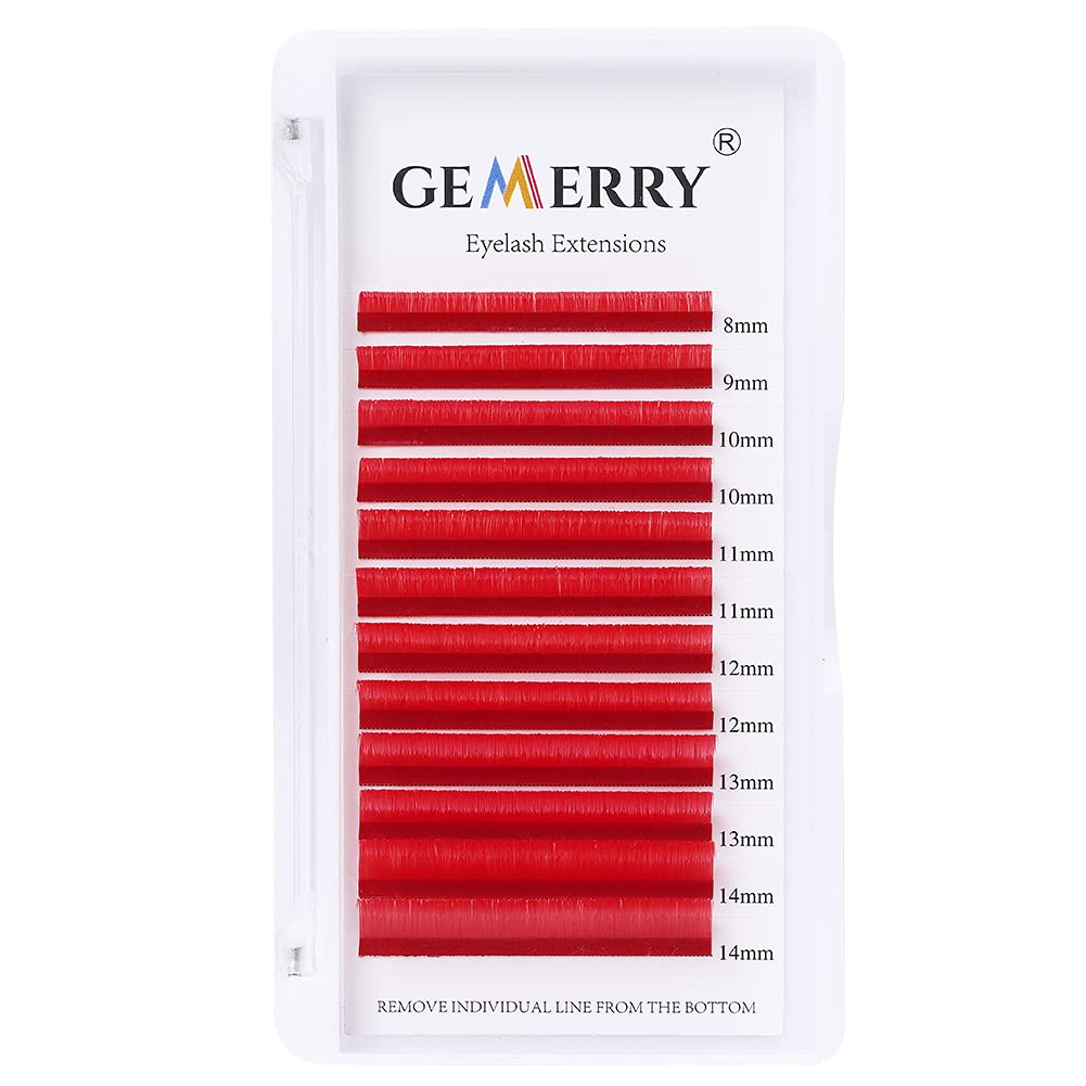 Gemerry C-0.07 Colourful Volume Red Eyelashes Self Fanning C Curl 8-14 mm Mix Easy Fan Volume Eyelashes Lash Extensions (Red 8-14 Mix, C-0.07), ‎red