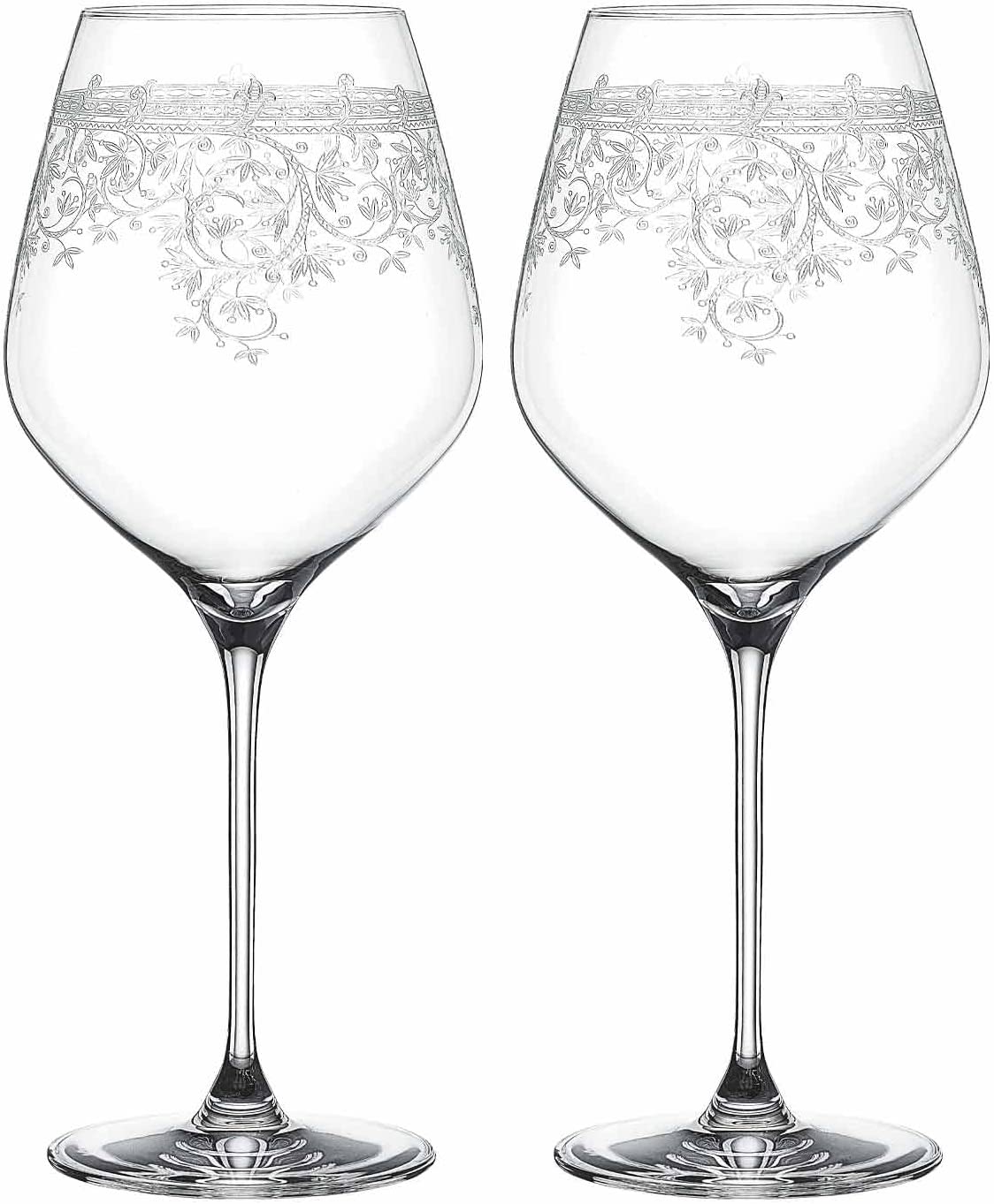 Spiegelau & Nachtmann Set of 2 Burgundy Glasses, Crystal Glass, 840 ml, Spiegelau Arabesque, Red Wine Glasses With Pantograph Ornaments, 4192260