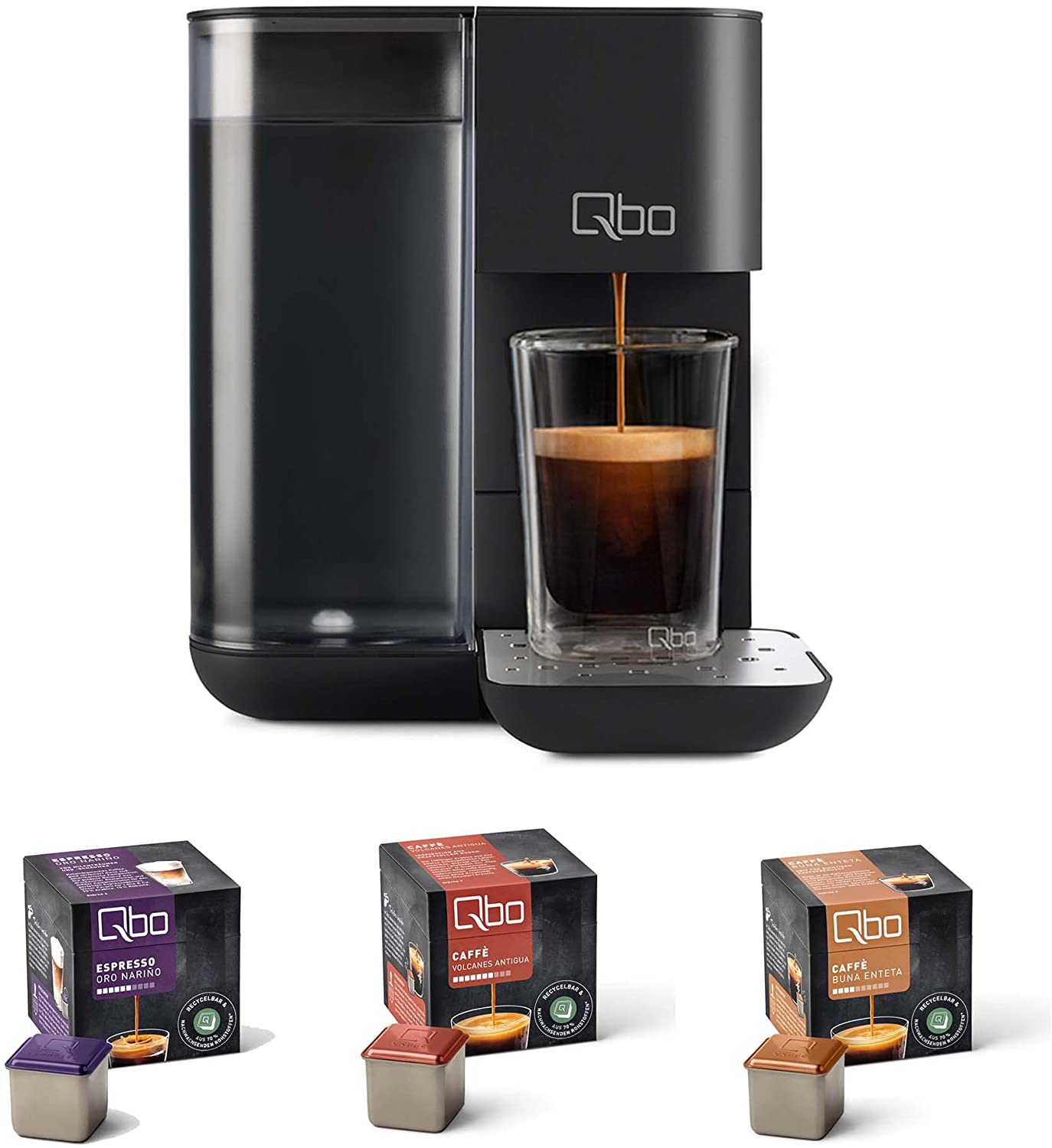 Tchibo Qbo Touch Coffee Machine with 24 Qbo Capsules for Espresso, Caffè an
