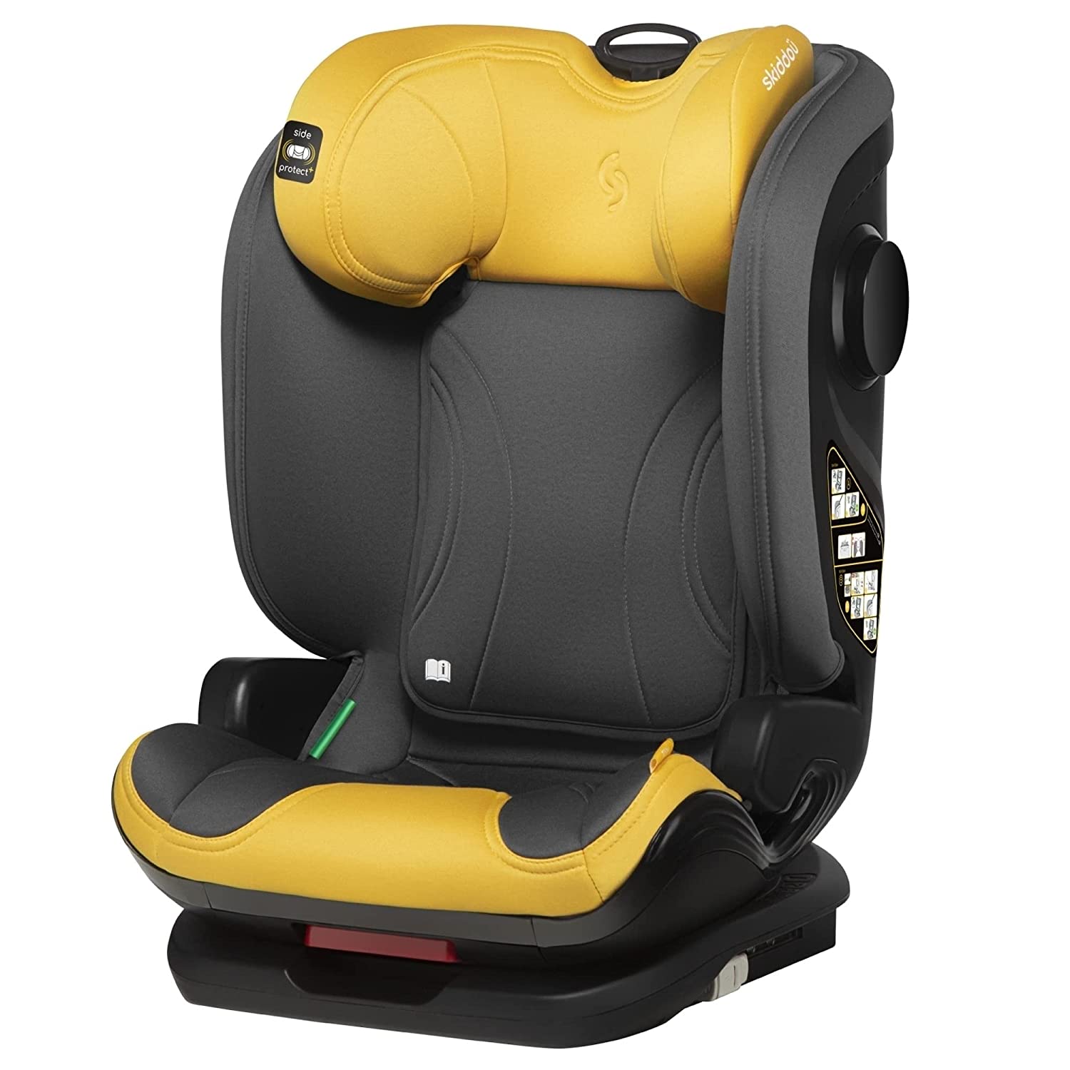 skiddoü Taby 2010014 Child Seat Group 2-3, Child Seat 15-36 kg with Isofix, Child Seat from 2 Years, Children\'s Car Seat 100-150 cm, 7-Way Height Adjustable, Backrest Adjustable to 4 Positions, Yellow