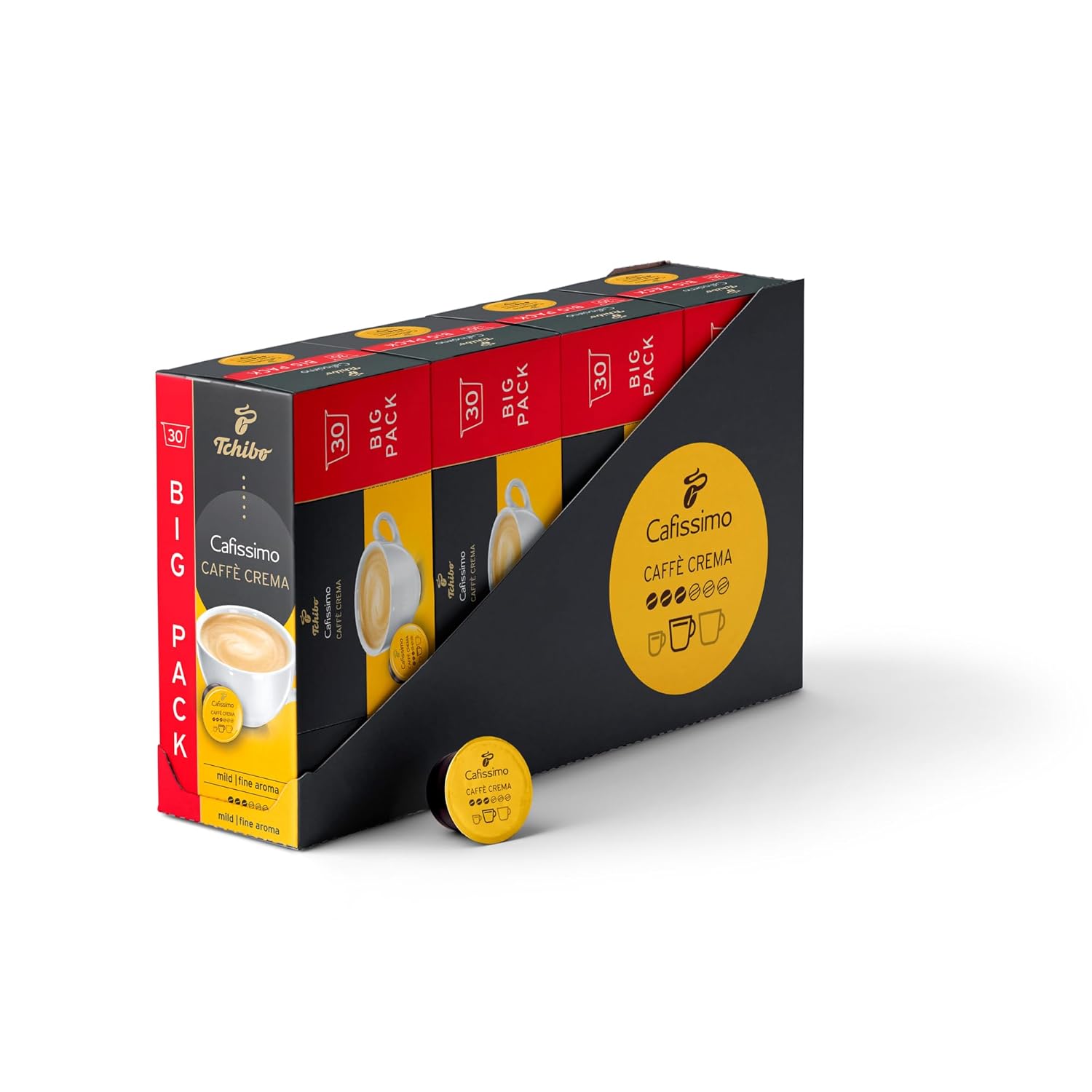Tchibo Cafissimo Storage Box Caffè Crema Mild Coffee Capsules, Pack of 120 - 4 x 30 Capsules (Coffee, Mild with Gentle Aroma), Sustainable & Fair Trade