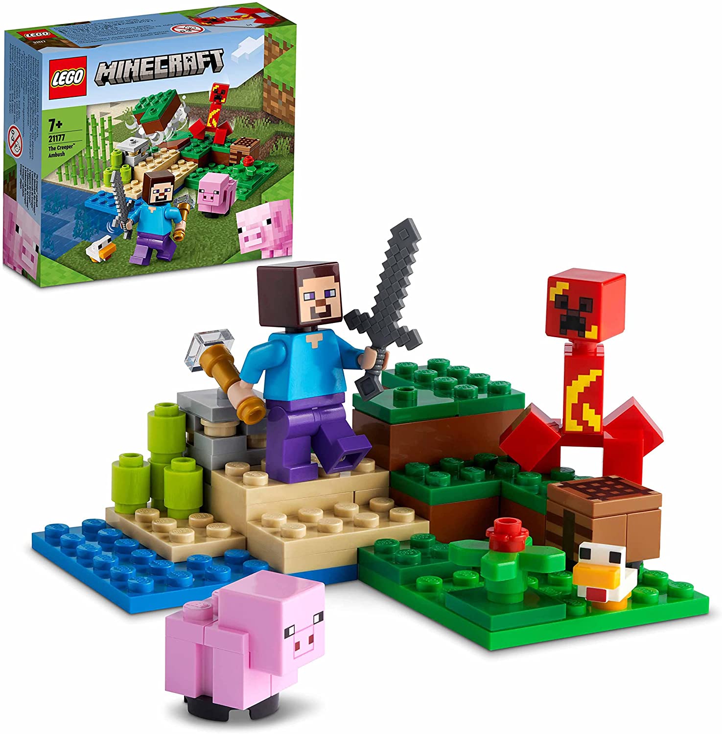 LEGO 21177 Minecraft Der Hinterhalt des Creeper, Spielzeugset mit Steve, Sc