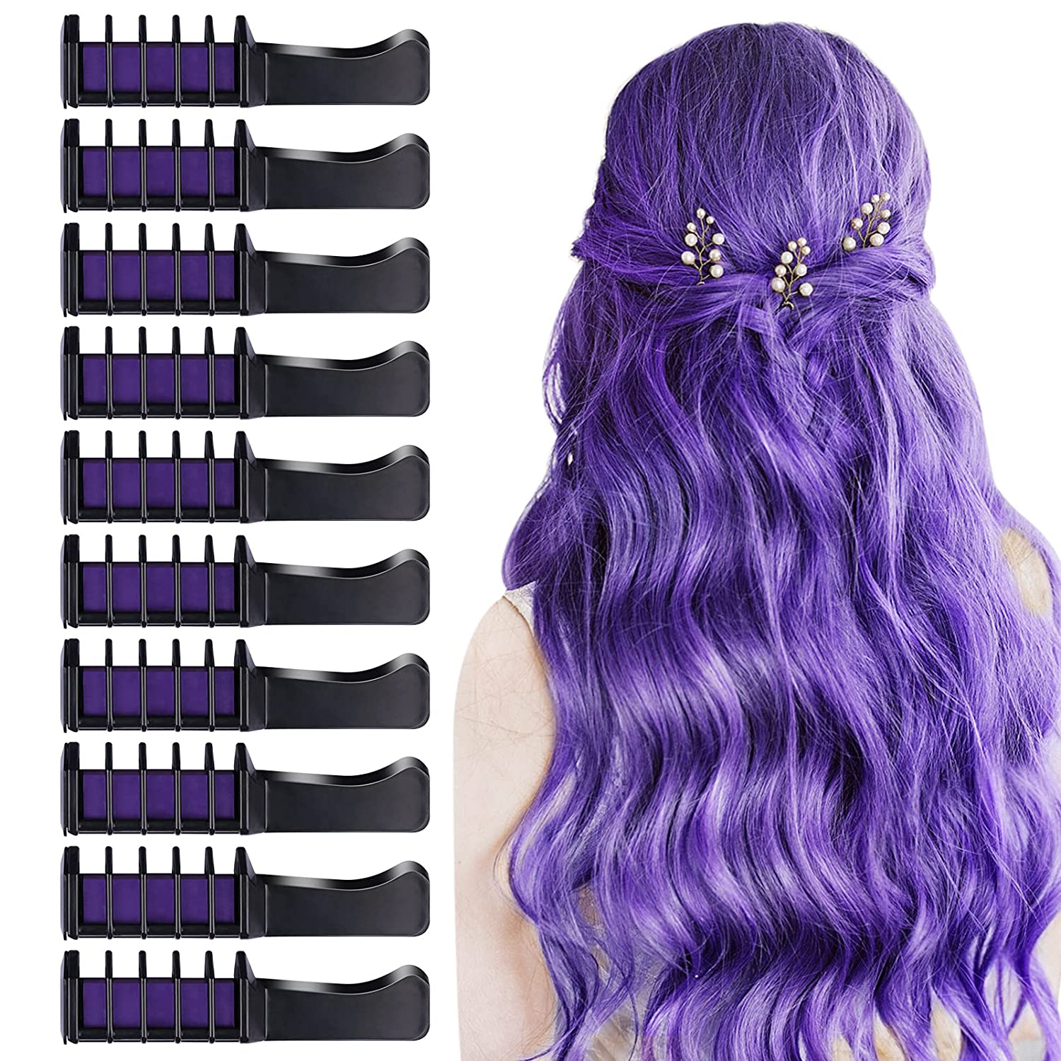 torokom Pack of 10 Hair Chalk Comb, Torokom, Temporary Hair Colour Comb, Washable Mini Hair Chalk for Girls, Children, Non-Toxic Hair Colour for Cosplay, Halloween, Christmas, DIY Hair Colour (Purple), ‎purple
