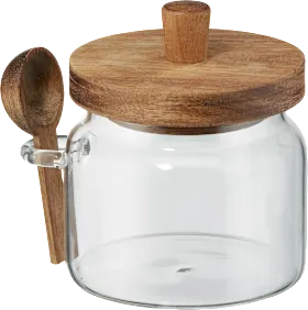 Glass sugar bowl with wooden lid, 1 piece