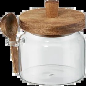 Glass sugar bowl with wooden lid, 1 piece