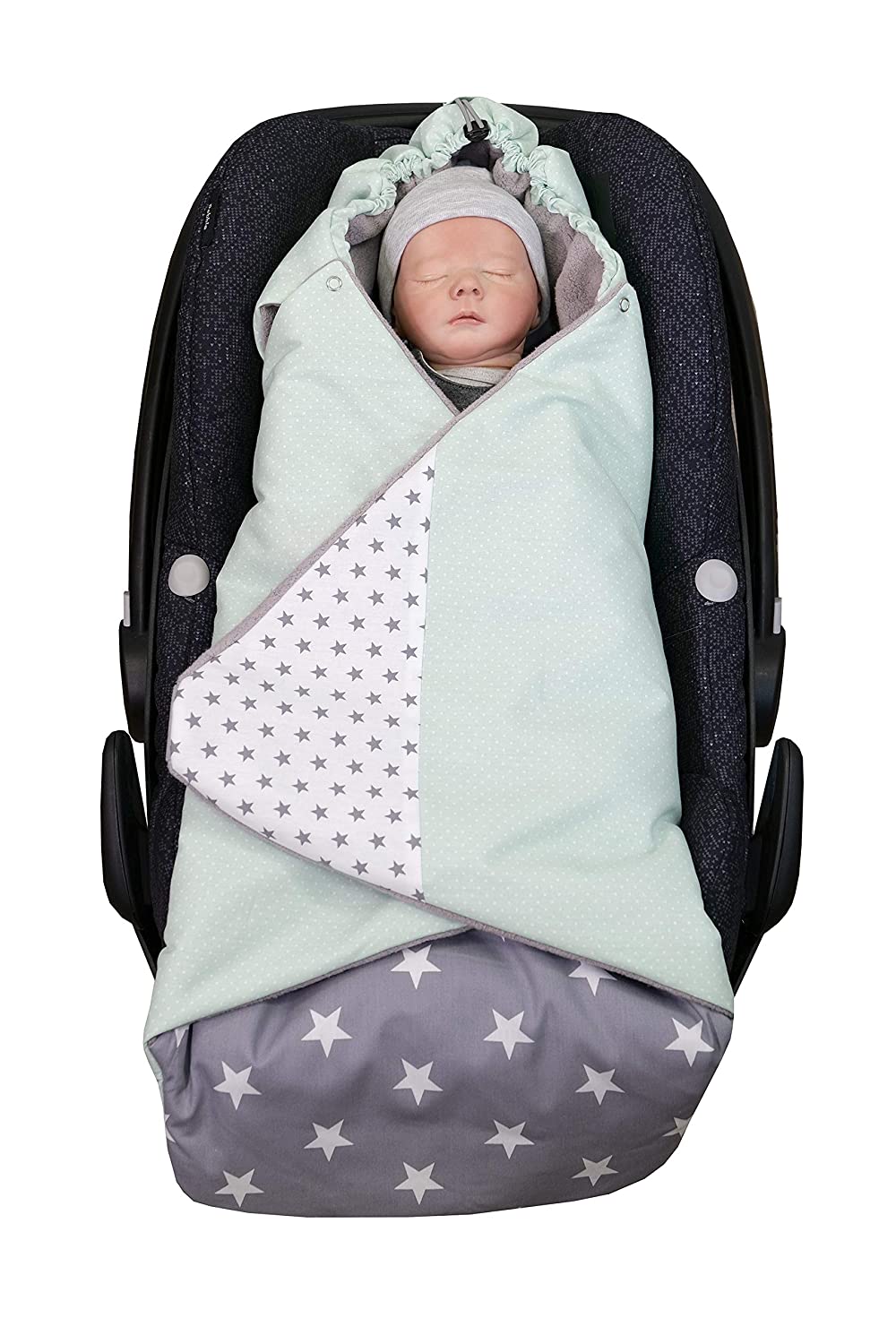 Ullenboom ® Baby Swaddling Blanket Summer Mint Grey (Made in EU) – Blanket for Baby Car Seat & Prams, Compatible with Maxi Cosi® Car Seat, Ideal for 0 to 9 Months