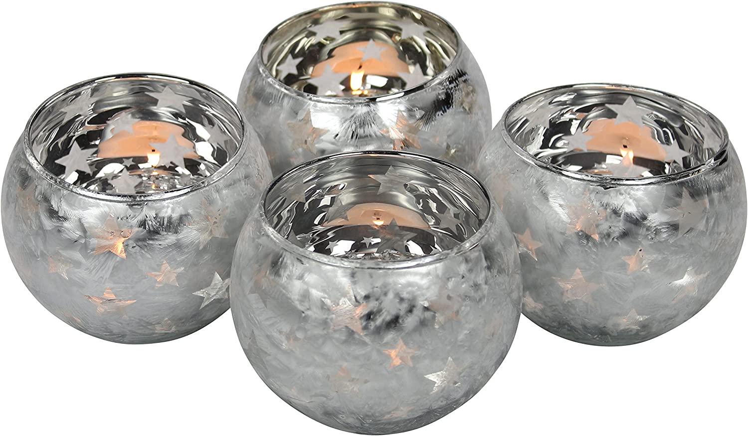 Decoline Tea Light Glasses Set of 4 Silver Large 10 x 9 cm