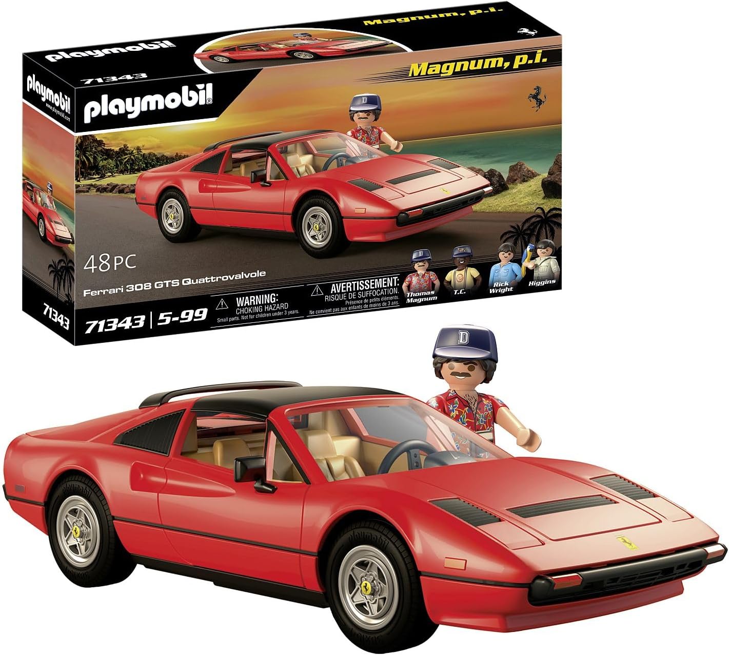 PLAYMOBIL Famous Cars 71343 Magnum, P.I. Ferrari 308 GTS Quattrovalvole, Super Sports Car, Collectible for Car Fans, Toy for Collectors and Children from 5 Years