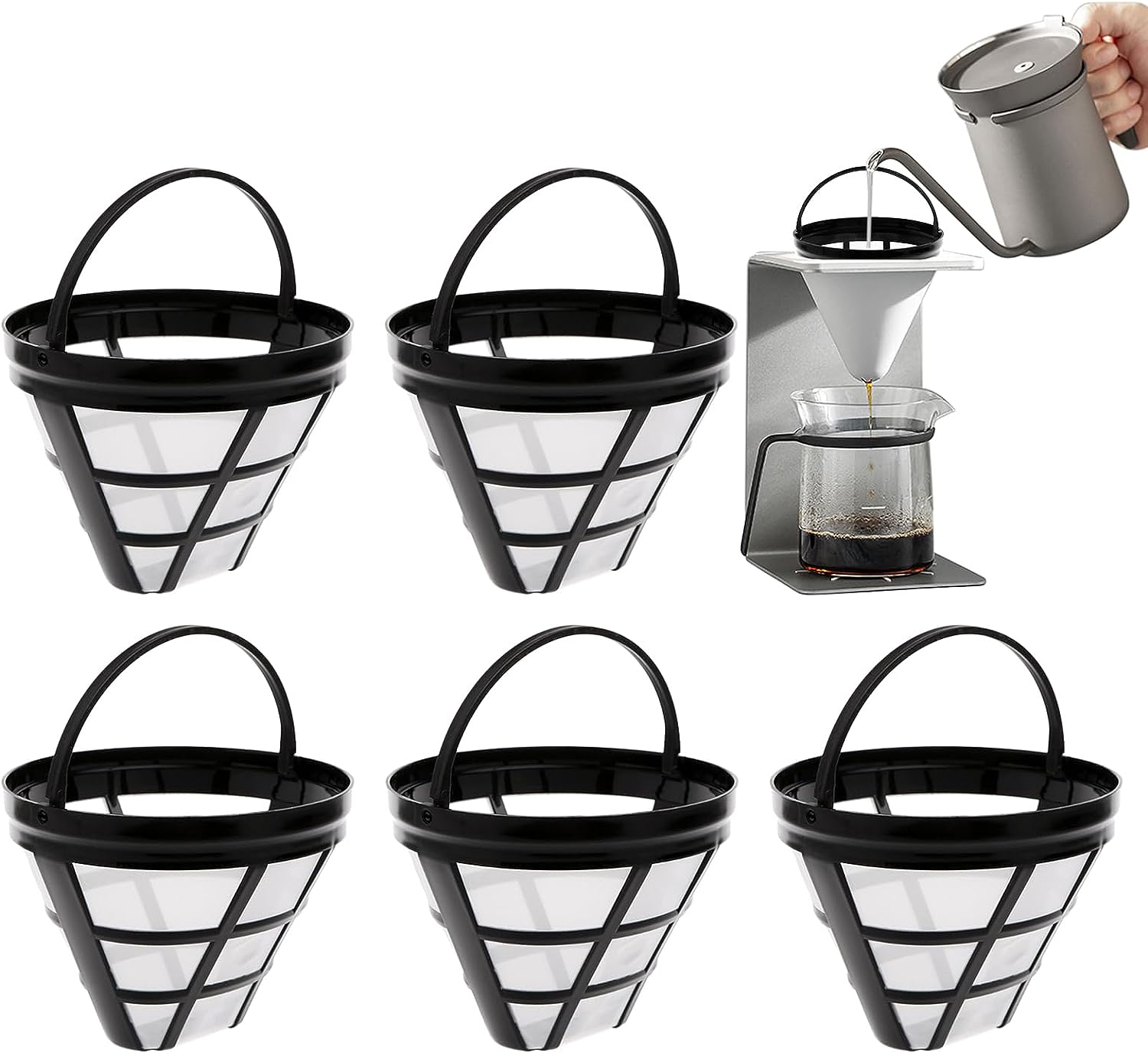 Coffee Filter Size 4 Permanent Coffee Filter: YIDM Pack of 5 Permanent Coffee Filters, Reusable Permanent Filter, Coffee Filter Size 4, Paperless Coffee Filter for Making Manual Coffee