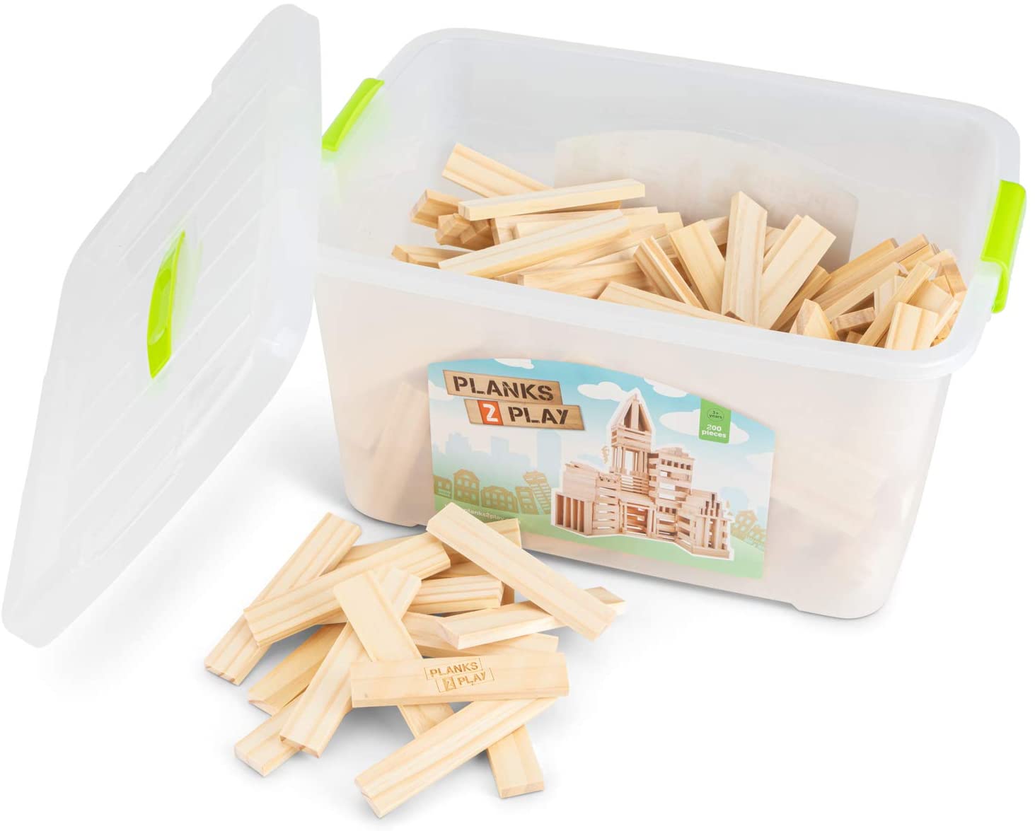New Classic Toys 2 Play-Wooden Planks, 200 Pieces, P2P0200, Natural, Pieces