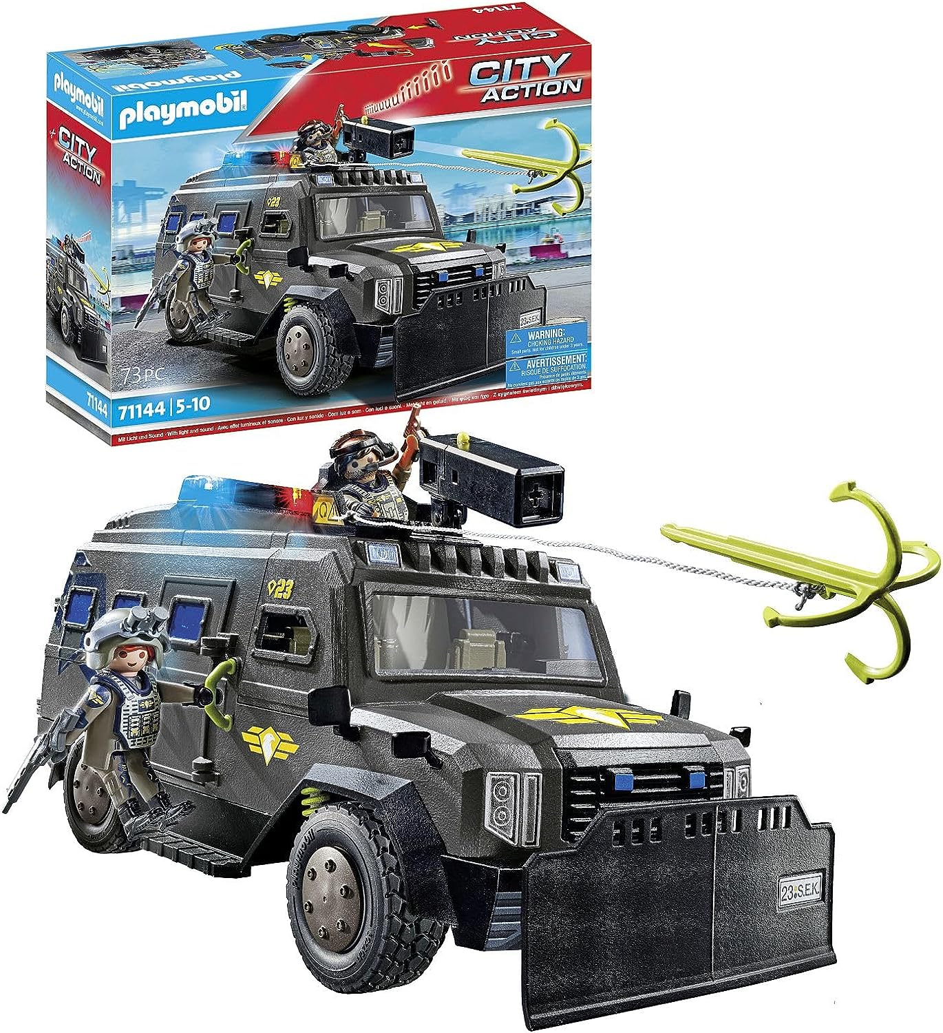 PLAYMOBIL City Action 71144 SWAT Off-Road Vehicle, Modern SEK Off-Road Vehicle with Light and Sound, Toy for Children from 5 Years