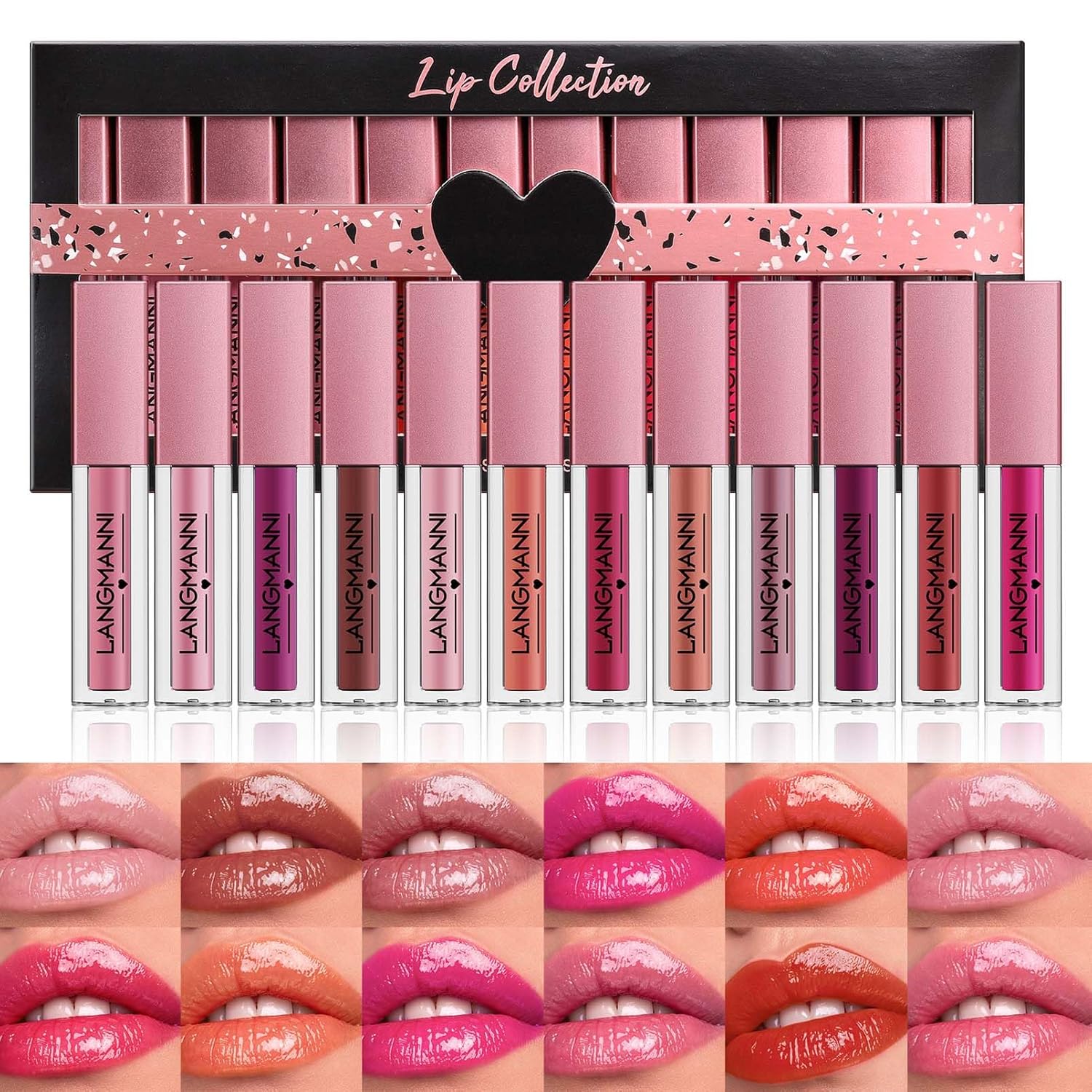 12 Colours Lip Gloss Set, Mirror Lipstick Set, Make Up Set, Lipstick 24 Hours Hold, Waterproof, Moisturising, Non Fading, High Pigmented, Shine Lipstick Makeup Gift Set for Women