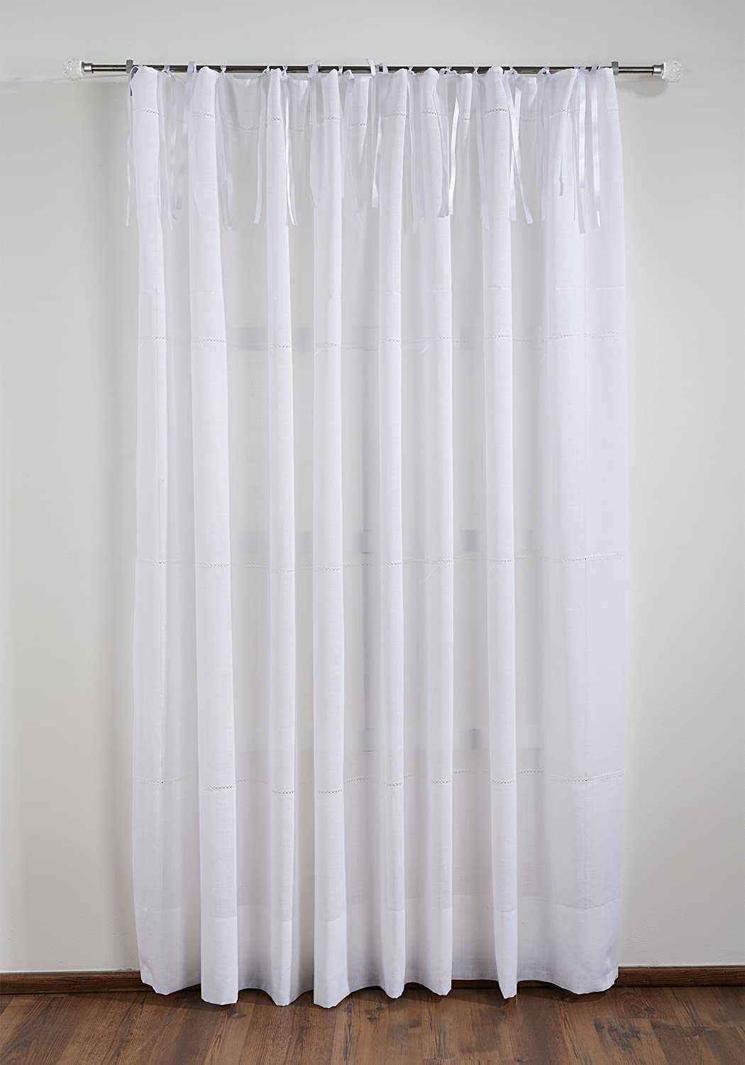 Christiane Wegner 0400-07 Curtain Panel White / White 1 x 2.25 m with White Satin Ribbons