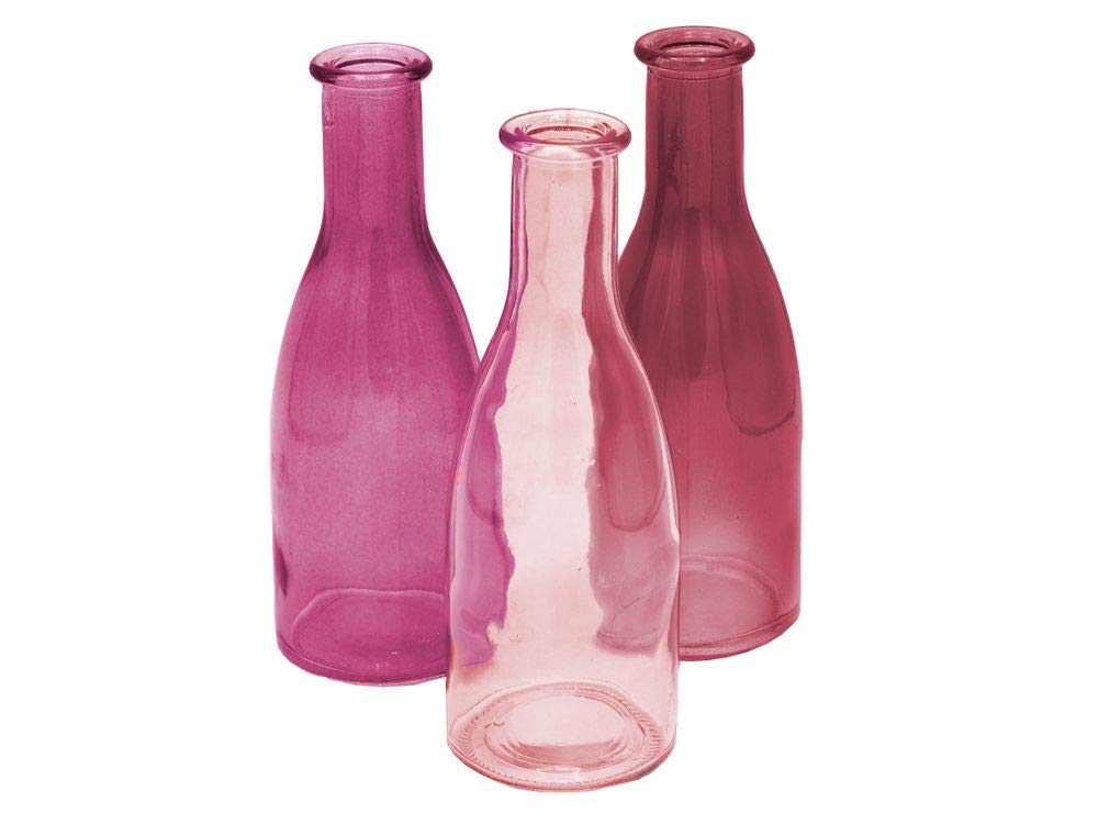 Unbekannt Set Of 3 Vase Flower Vase Glass Bottle Pink Mauve Plum Glass Table Decorati