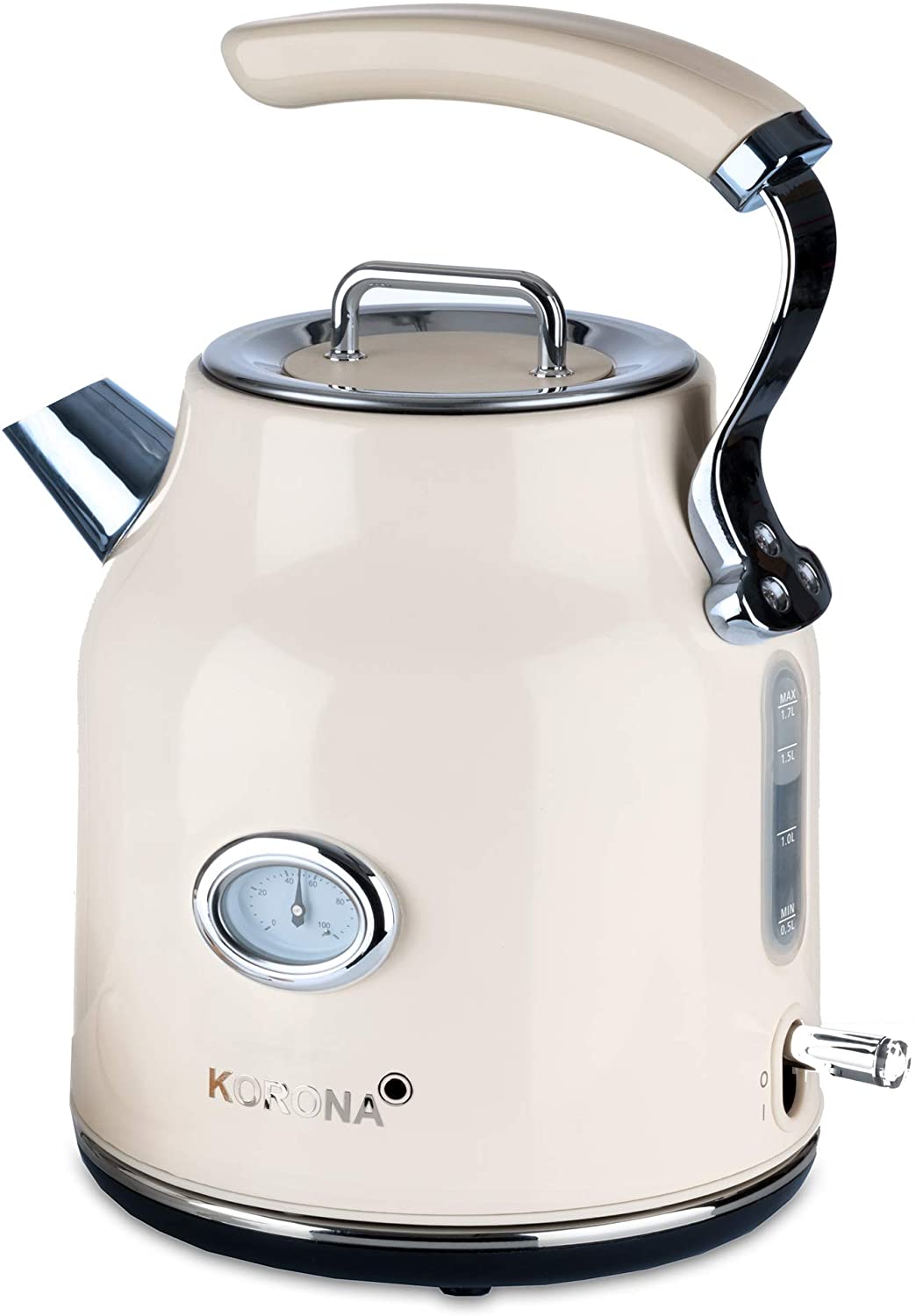 Korona Electric Kettle, Cream, 1.7 Litres, 2200 Watt, Limescale Filter, Steam Stop, Dry Protection, Hot Water, Tea and Coffee, 20666