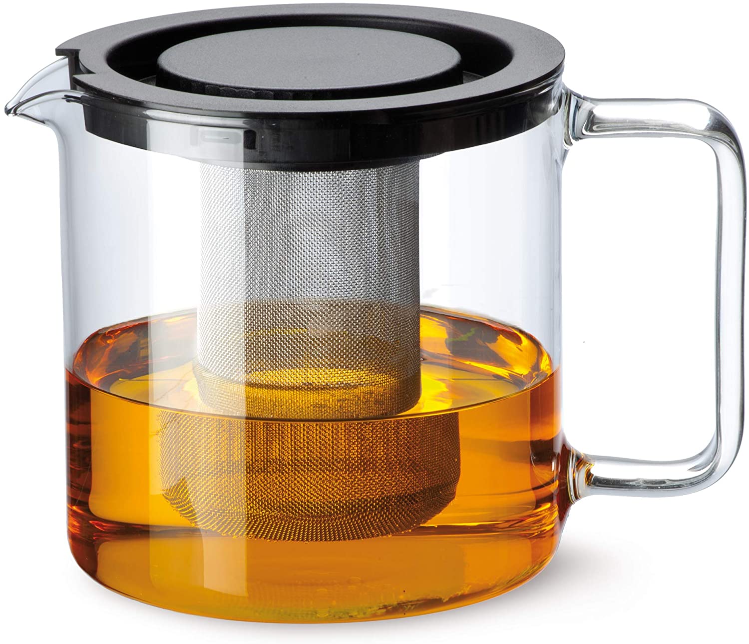 Bohemia Cristal Simax 093 006 005 Teapot Cylindrical 1.3 L Heat-Resistant Borosilicate Glass with Plastic Lid and Metal Strainer