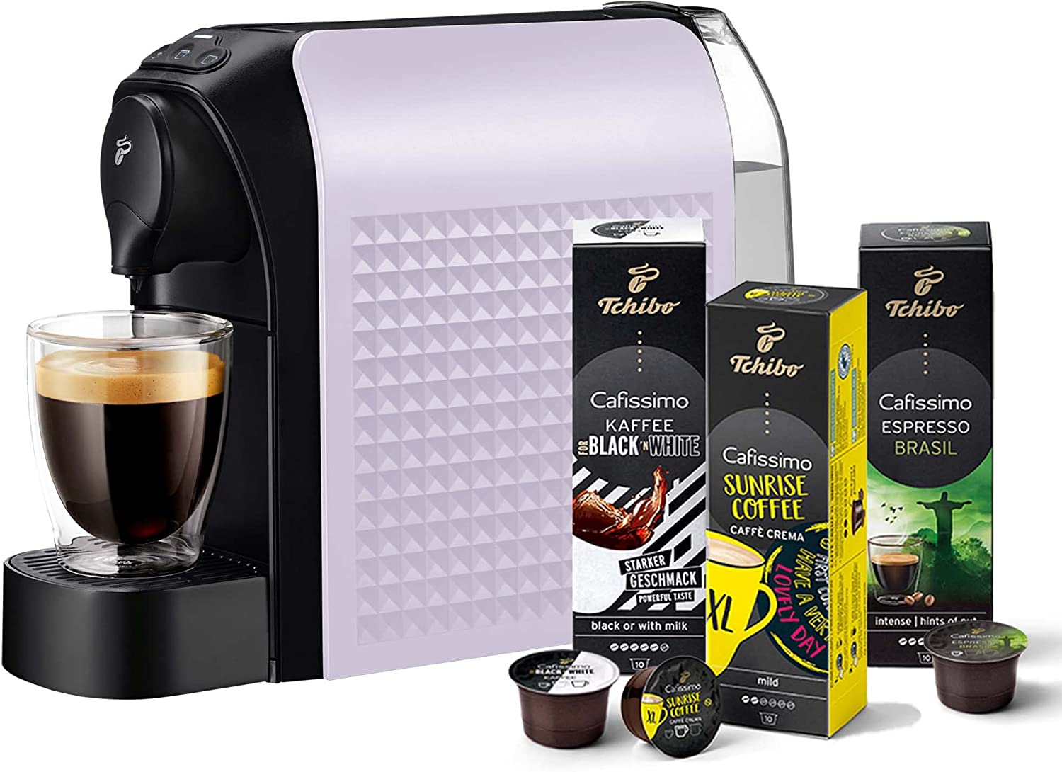 Tchibo Cafissimo Easy Coffee Machine with 30 Capsules for Caffè Crema, Espresso and Coffee, Powder Lavender