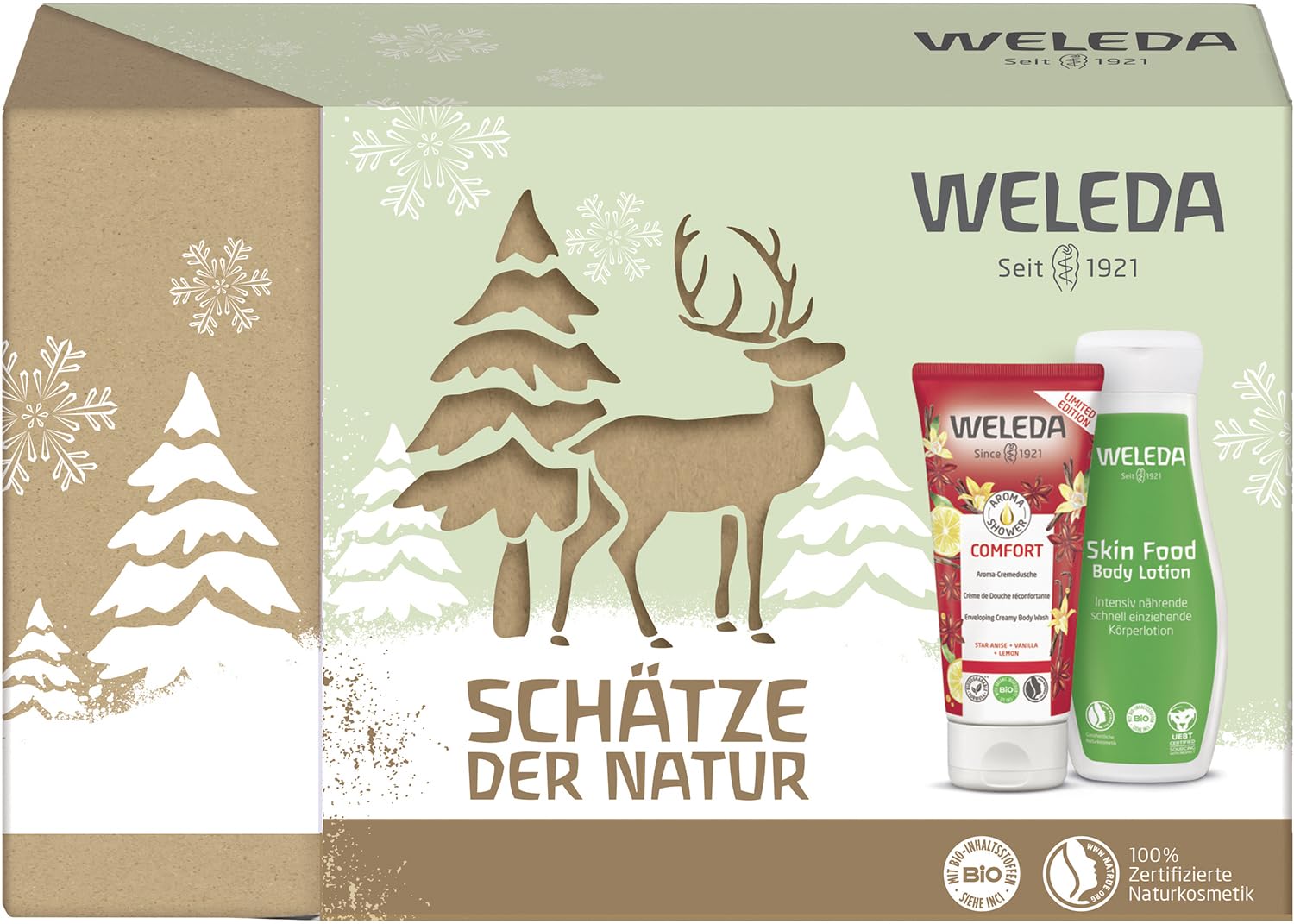 WELEDA Organic Christmas Gift Set - Natural Cosmetics Winter Xmas Gift Set with Aroma Shower Comfort Shower Gel & Skin Food Body Lotion Sustainable Body Care Set for Women & Men for Christmas