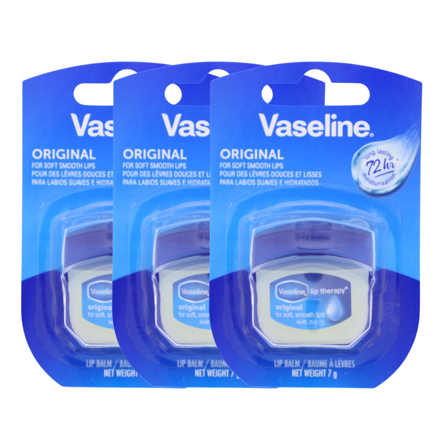 Vaseline Lip Therapy Original Lip Balm 72h Moisturizing 7 g Each Pack of 3