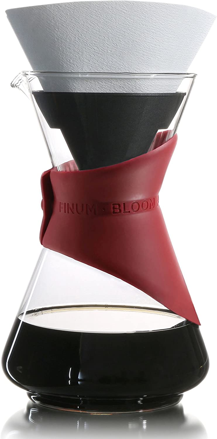 Finum Bloom and Flow - Coffee Brewer with Glass Carafe, Coffee Maker, Hand Brew Coffee, Coffee Maker, Filter Coffee, Pour Over, Coffee Maker Made of Glass with Filter, Coffee Kettle, BPA-Free - Red