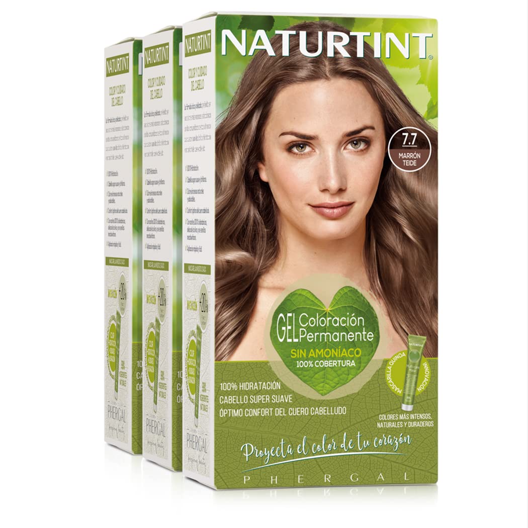naturtint Natureinth Hair Color Without Ammonia, with a High Percentage of Natural Ingredients, 170 ml (X3), brown ‎7.7 teide