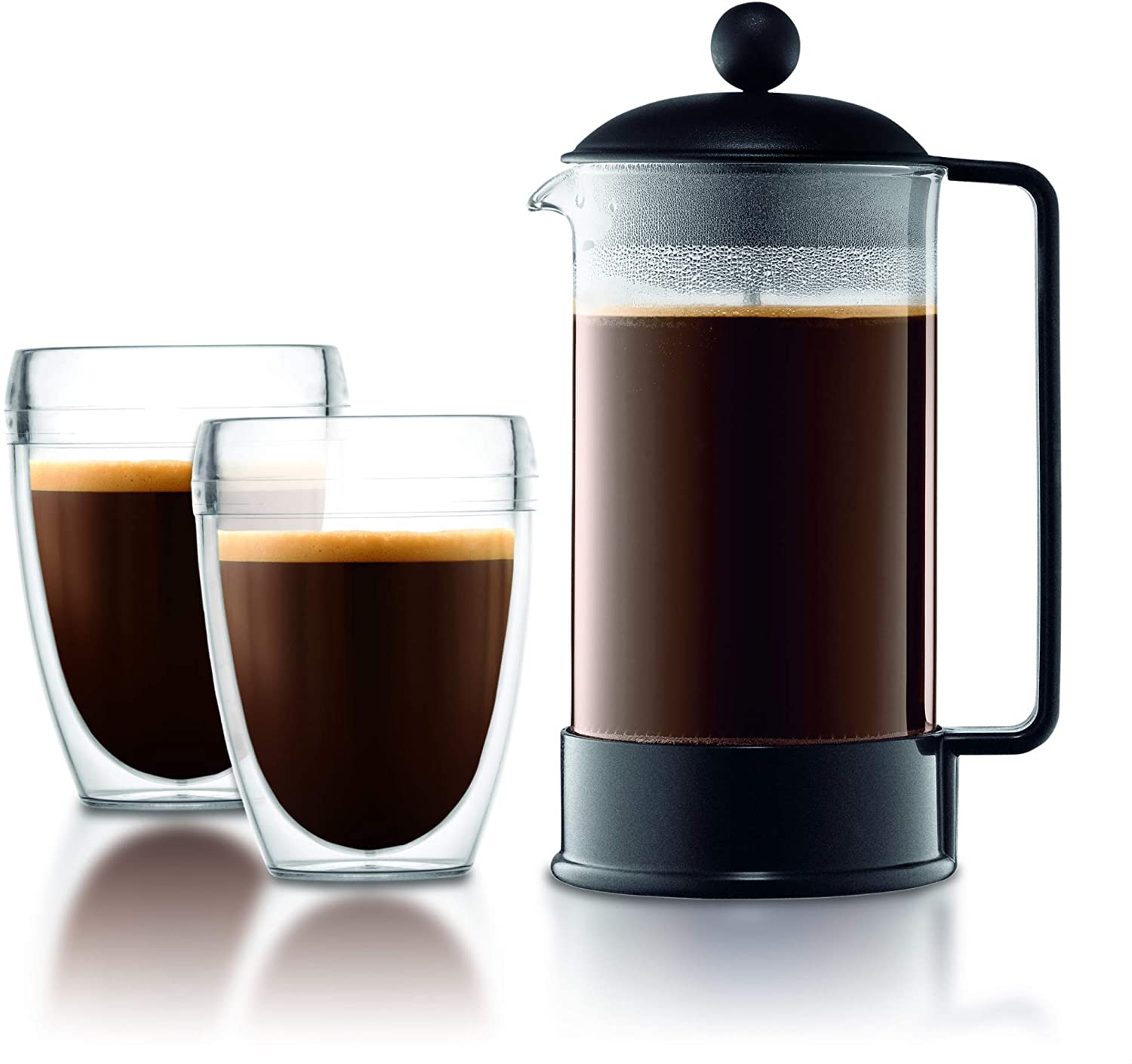 Bodum K1548-01-10 BRAZIL Coffee Maker 8 Cups 1.0 l with 2 Double-Walled 0.35 l PC Cups Polycarbonate