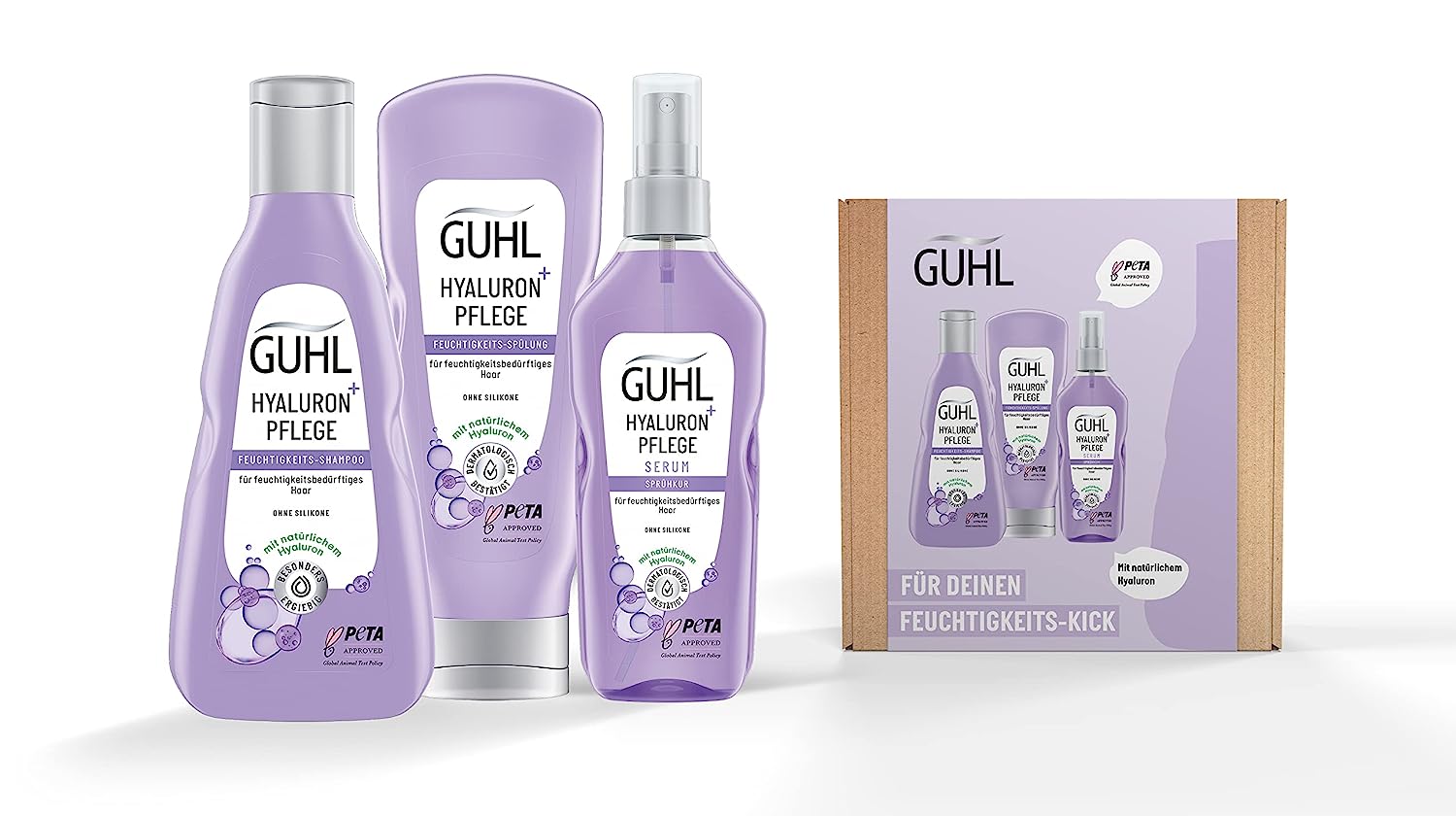 Guhl Hyaluron + Care Set - Contents: Shampoo, 250 ml + conditioner, 200 ml + serum spray treatment, 150 ml - hair type: moisture
