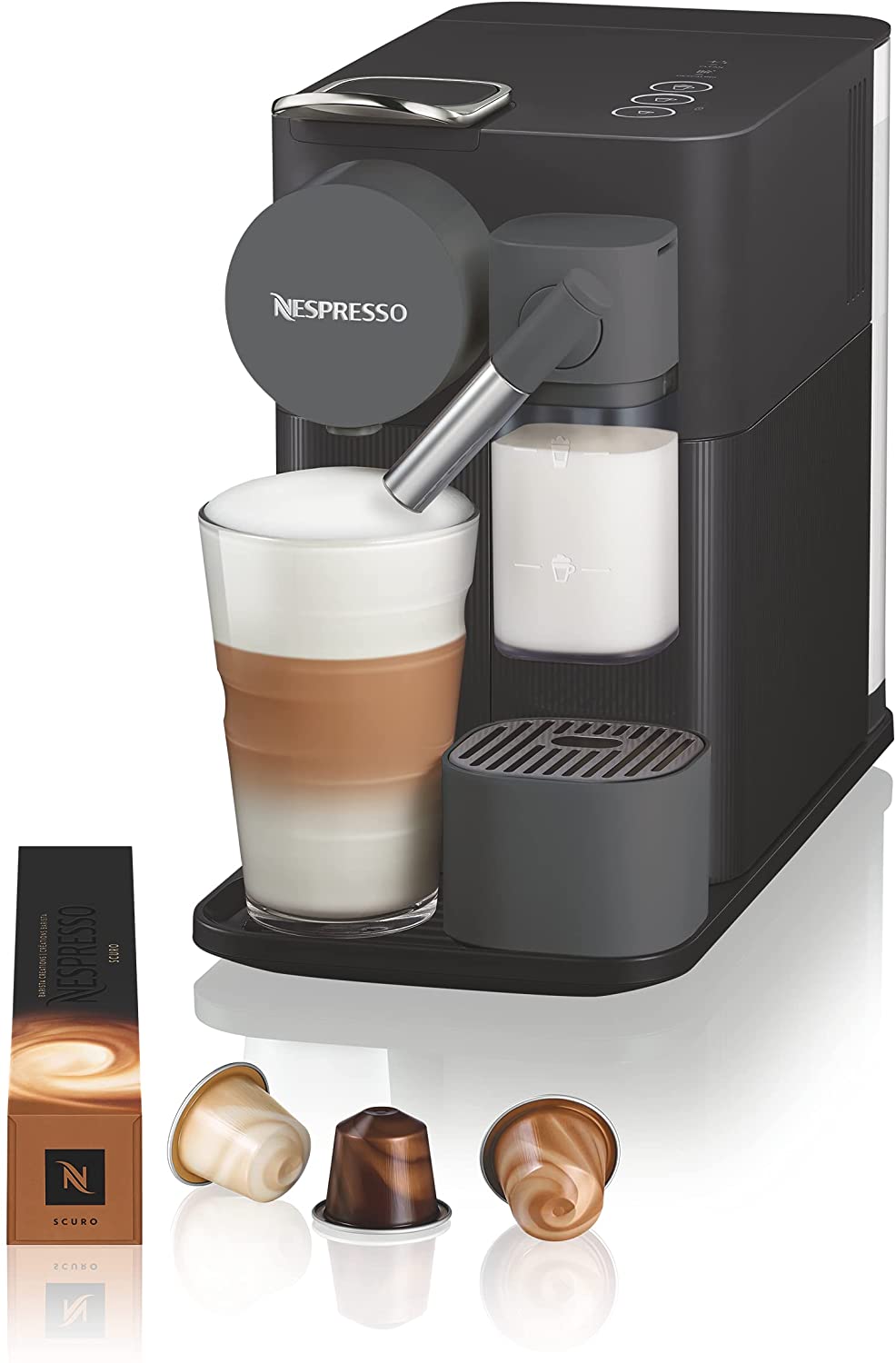 DeLonghi De\'Longhi Nespresso Lattissima One Coffee Machine, Shadow Black, EN510.B