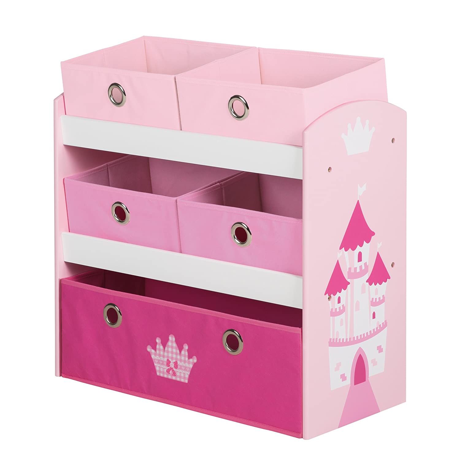 Roba \'Crown\' Toy Shelf, Toy & Storage Shelf for Children\'s Rooms, Incl. 5 Pink Fabric Boxes